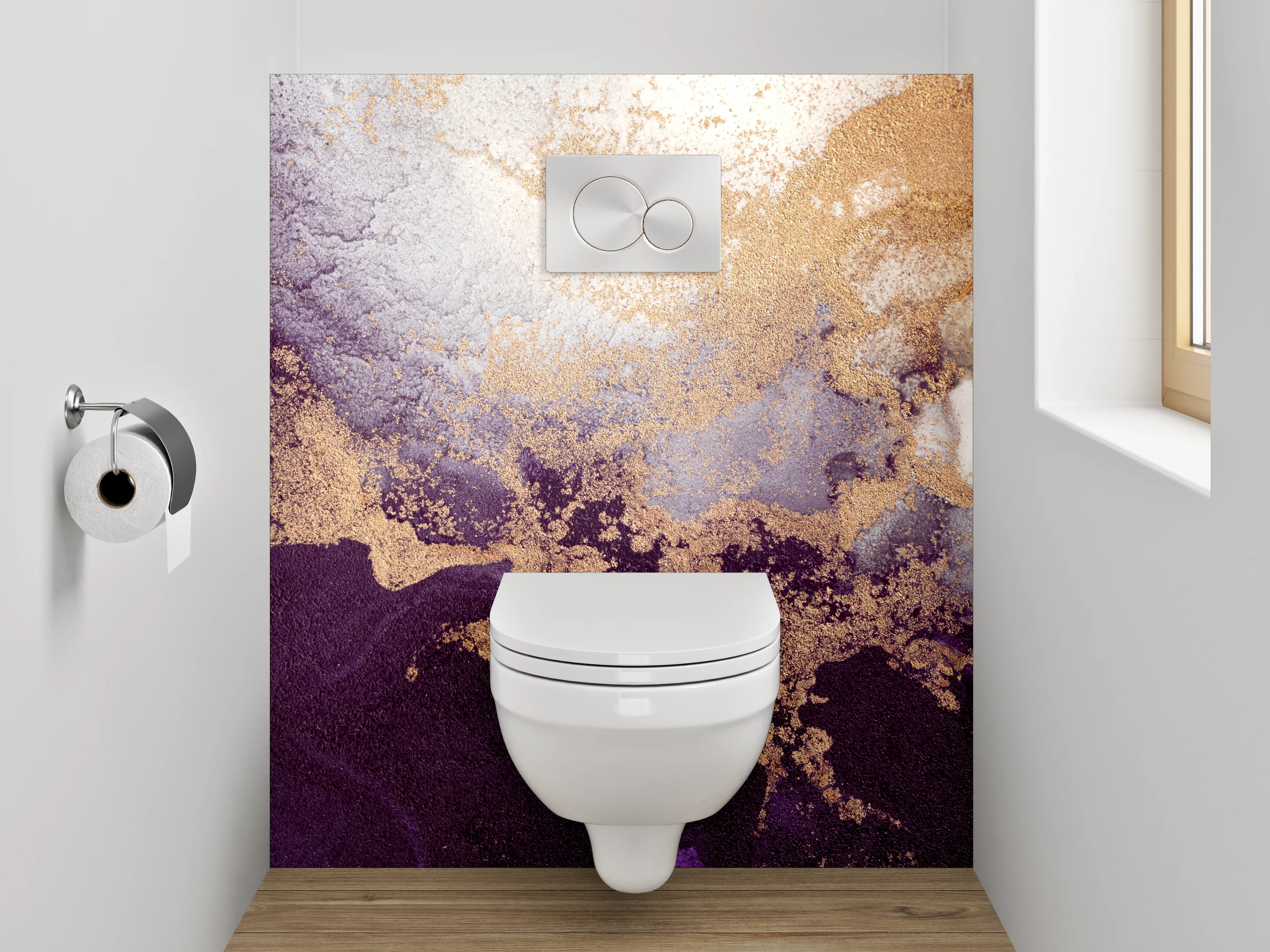 WC-Rückwand - Abstrakte Marmor Gold Lila Mischung