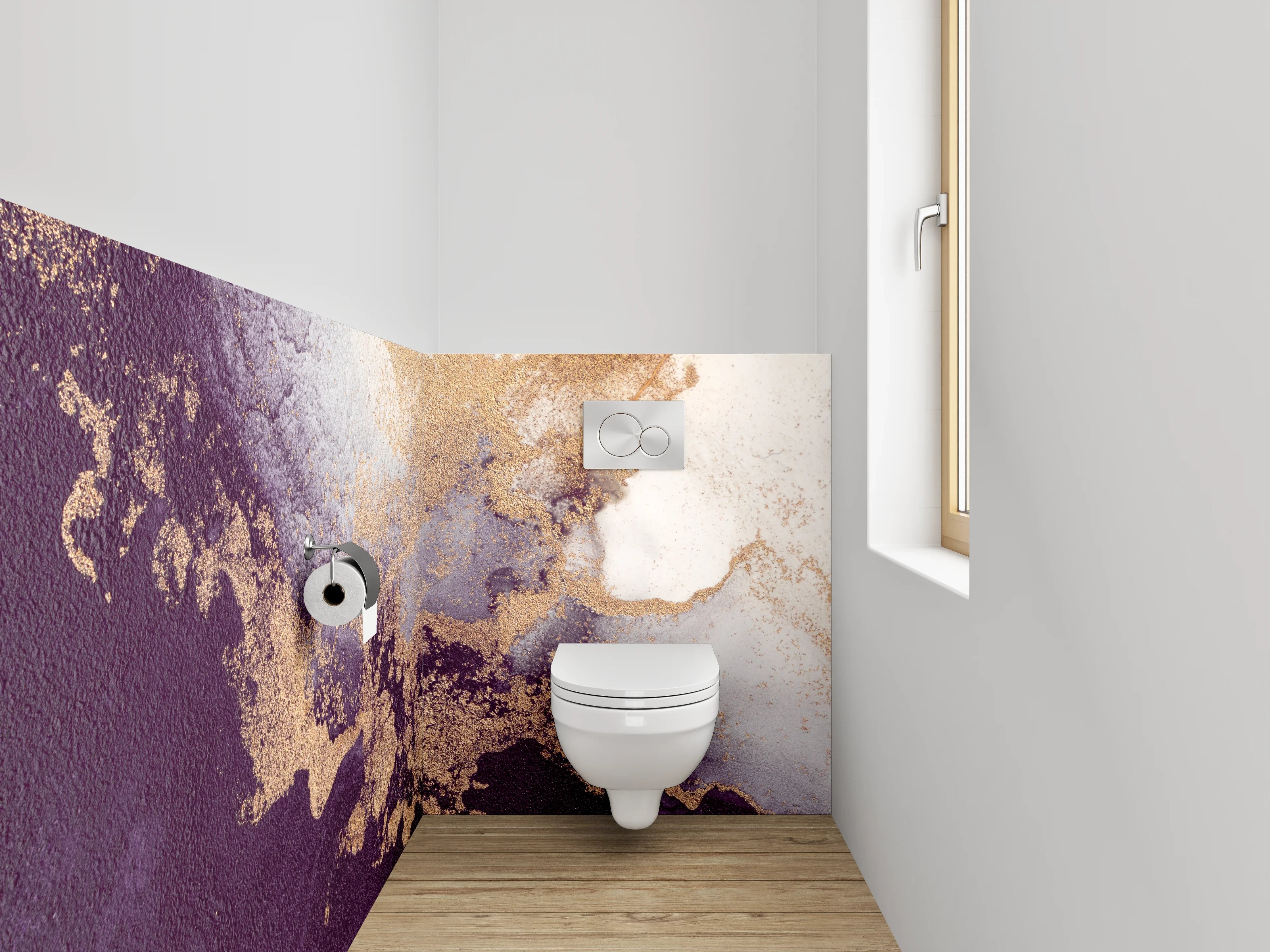 WC-Rückwand - Abstrakte Marmor Gold Lila Mischung