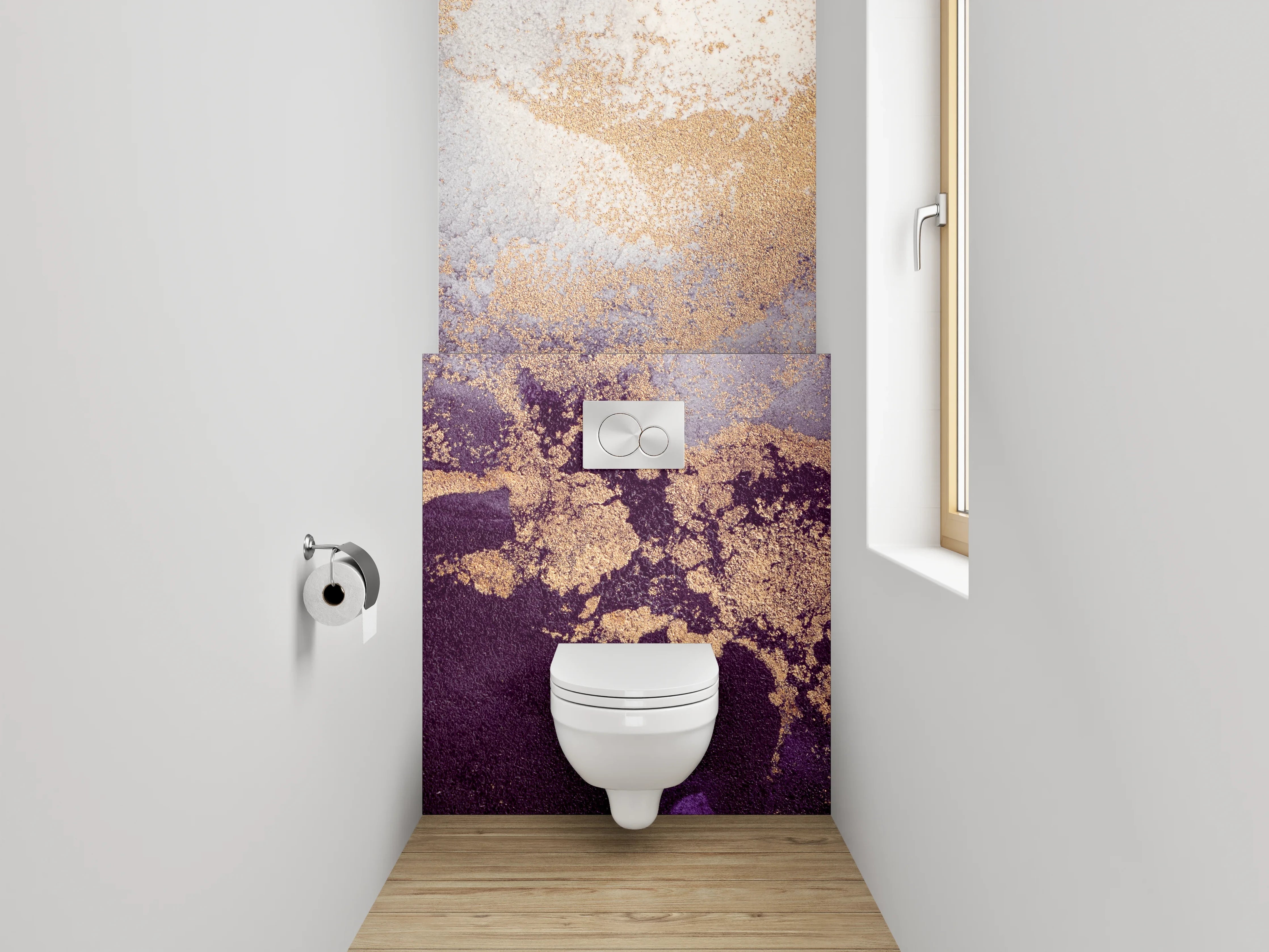 WC-Rückwand - Abstrakte Marmor Gold Lila Mischung