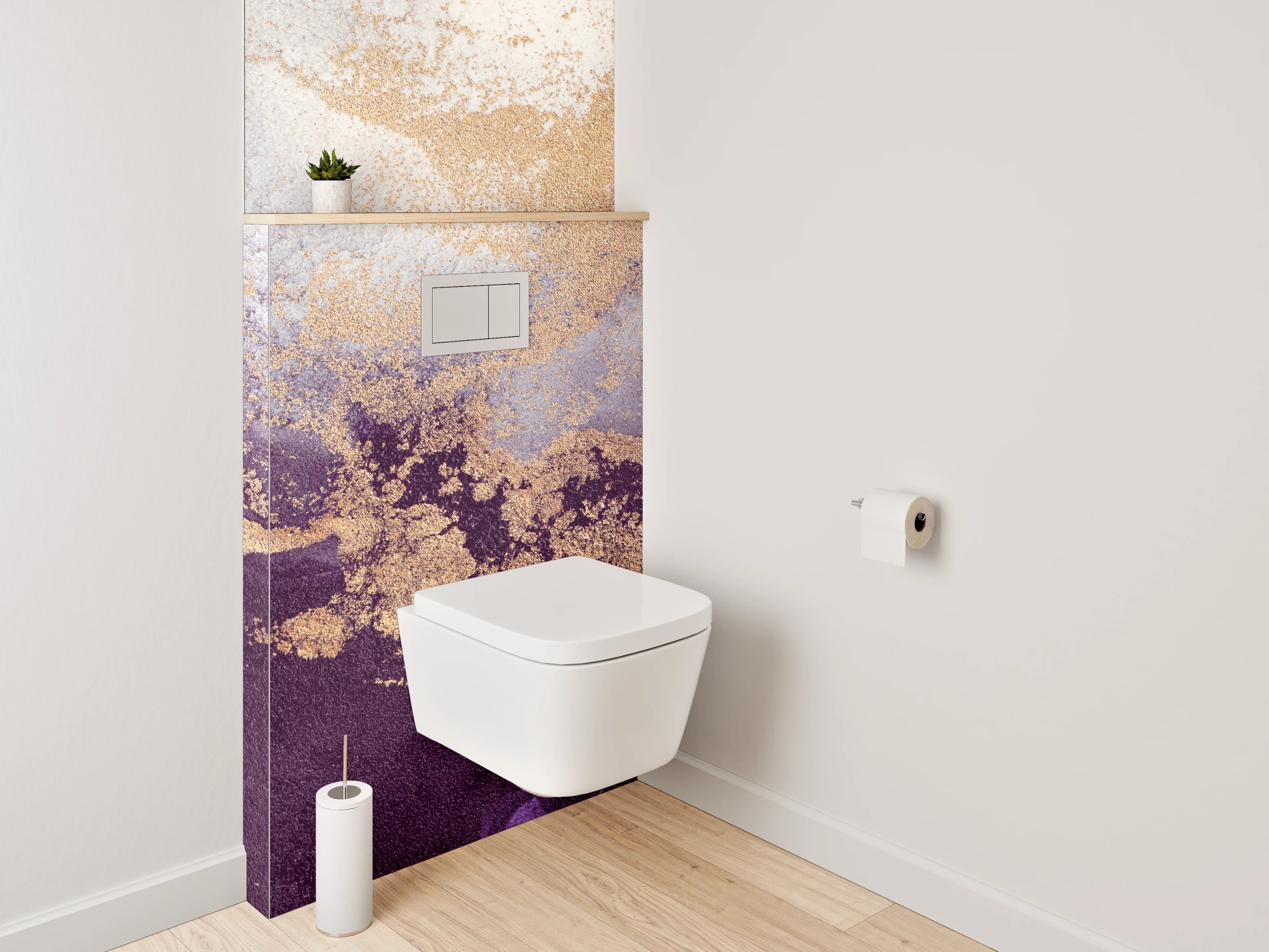 WC-Rückwand - Abstrakte Marmor Gold Lila Mischung