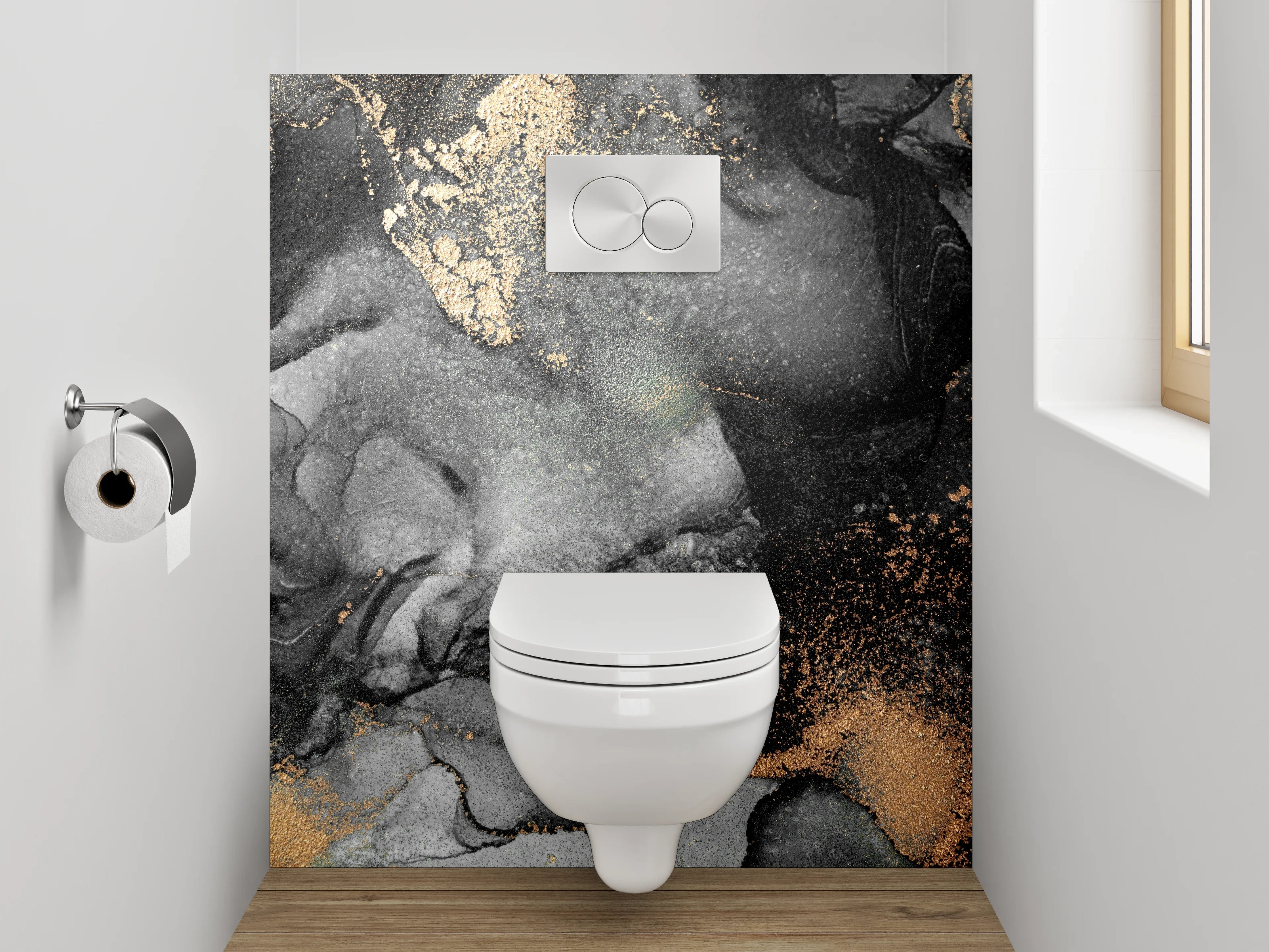 WC-Rückwand - Abstrakte Marmor-Gold-Optik Wandbild