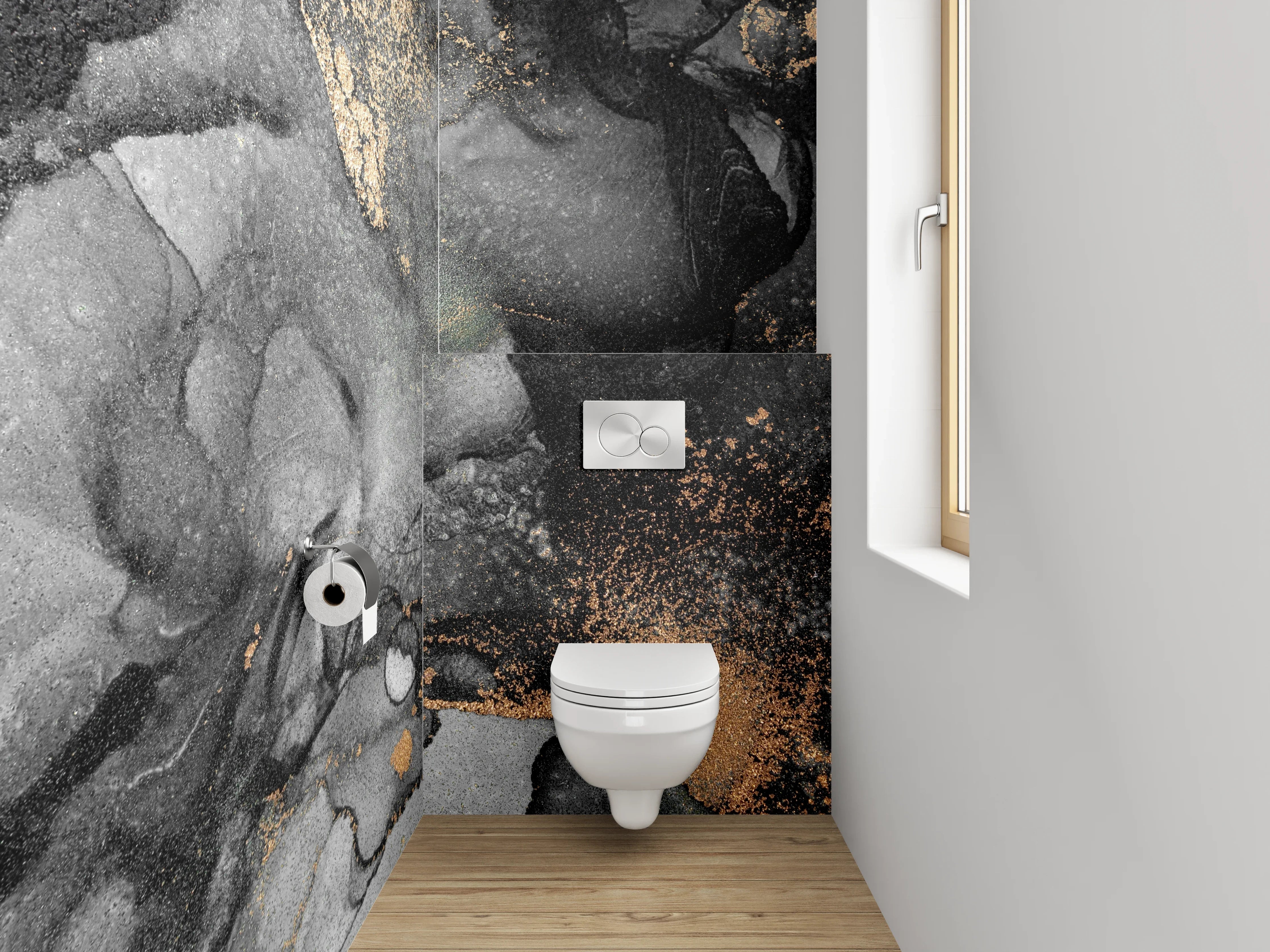 WC-Rückwand - Abstrakte Marmor-Gold-Optik Wandbild