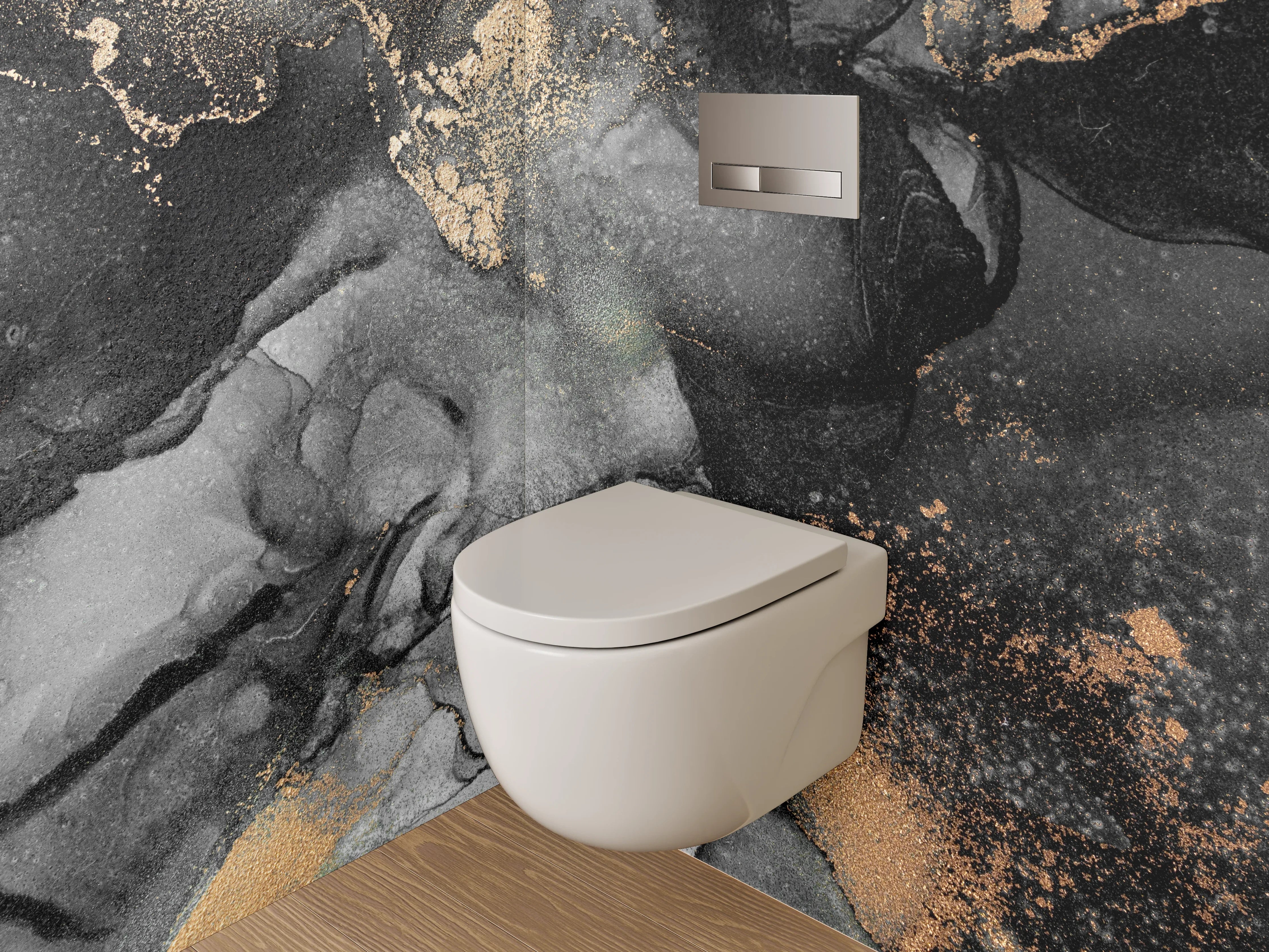 WC-Rückwand - Abstrakte Marmor-Gold-Optik Wandbild