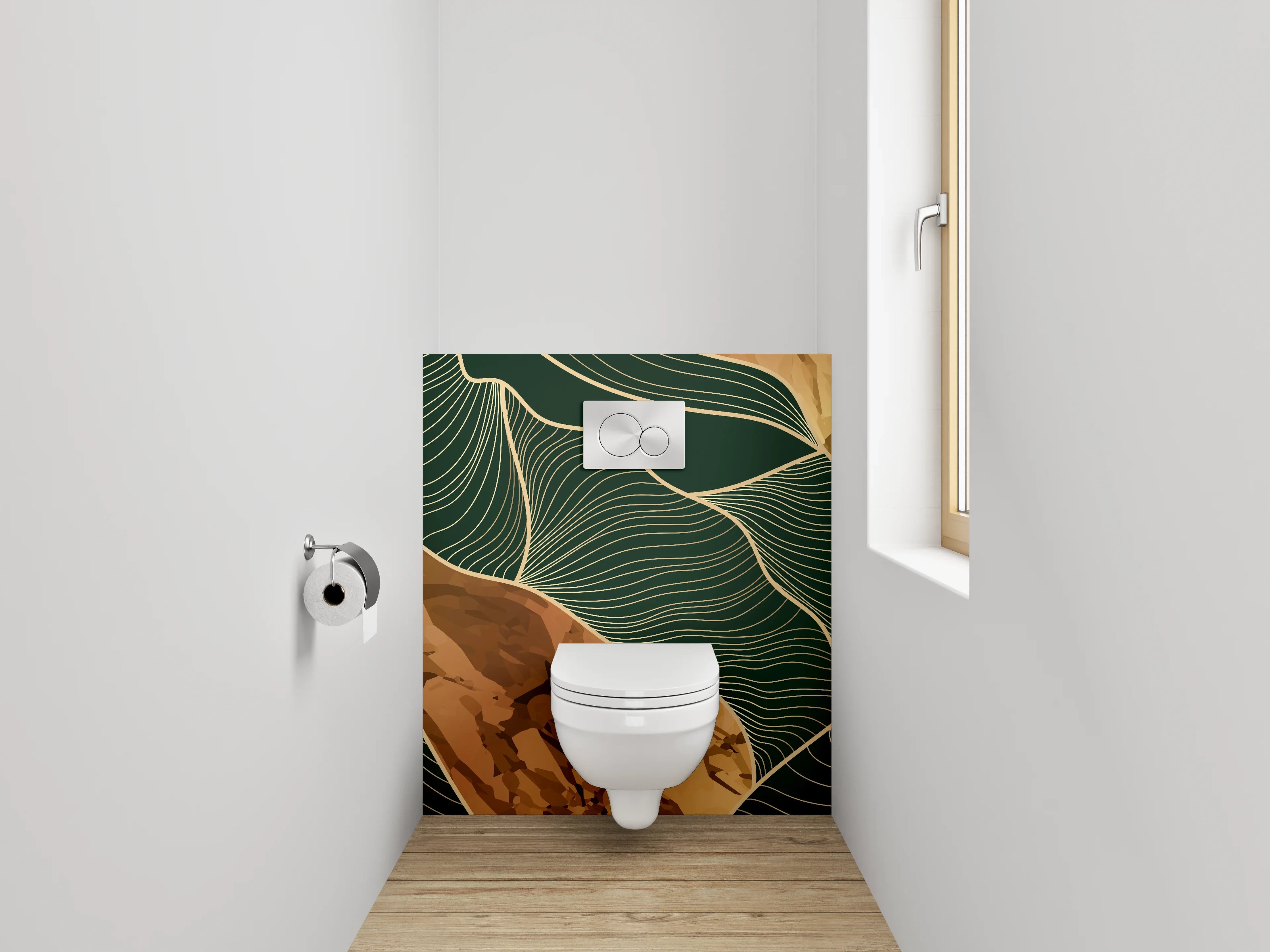 WC-Rückwand - Abstrakte Marmor-Optik Linien Gold Braun