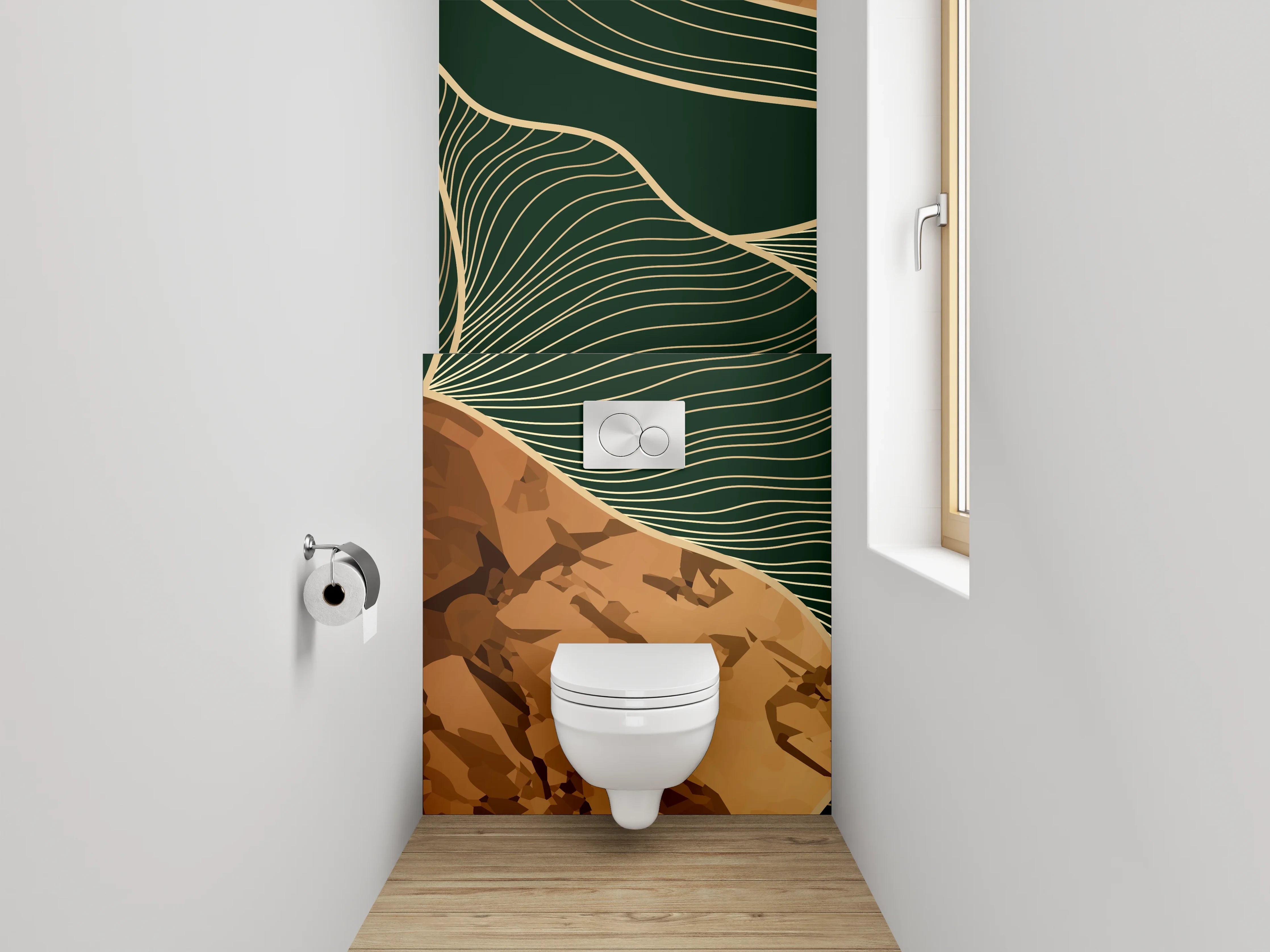 WC-Rückwand - Abstrakte Marmor-Optik Linien Gold Braun