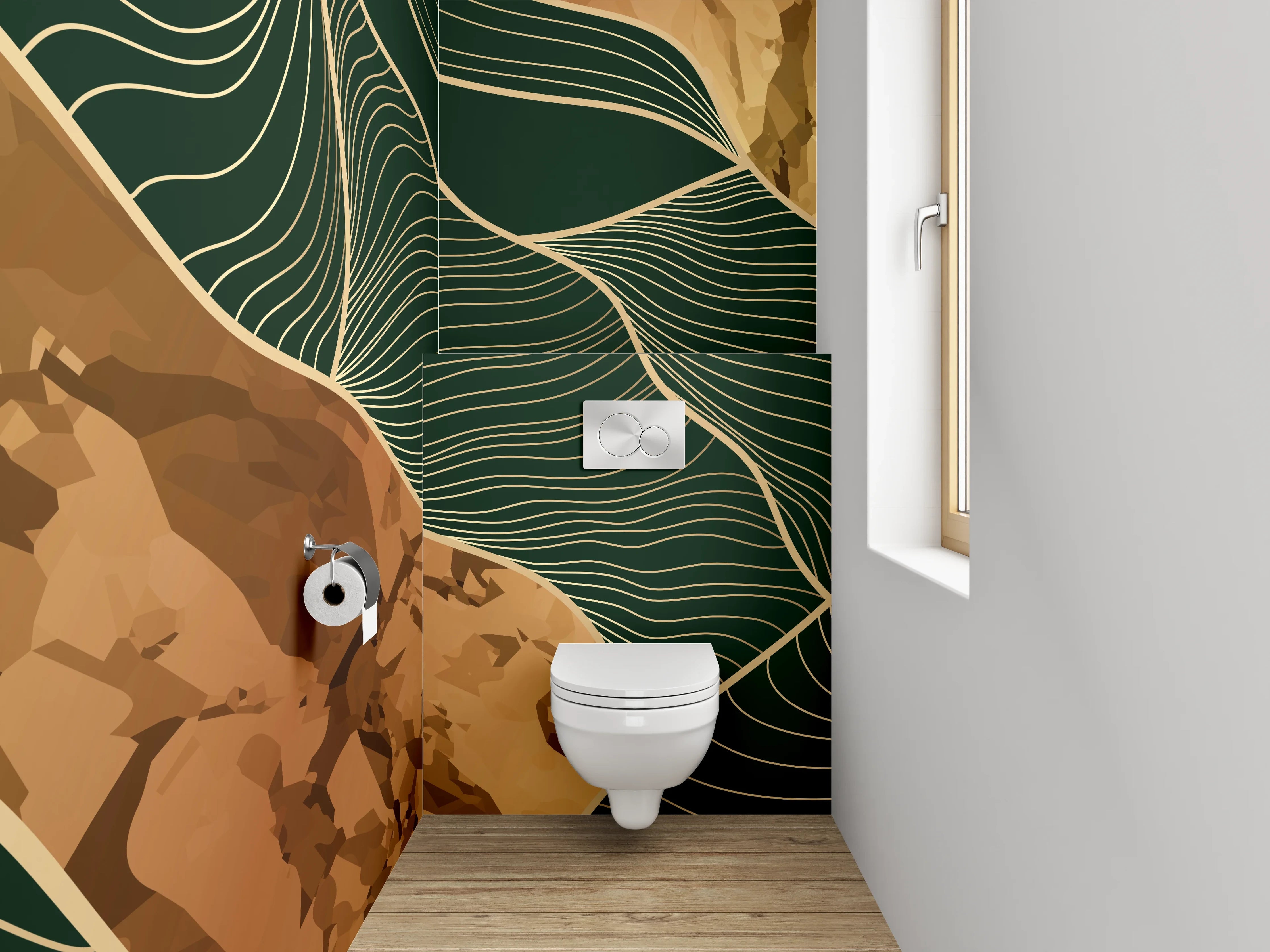 WC-Rückwand - Abstrakte Marmor-Optik Linien Gold Braun