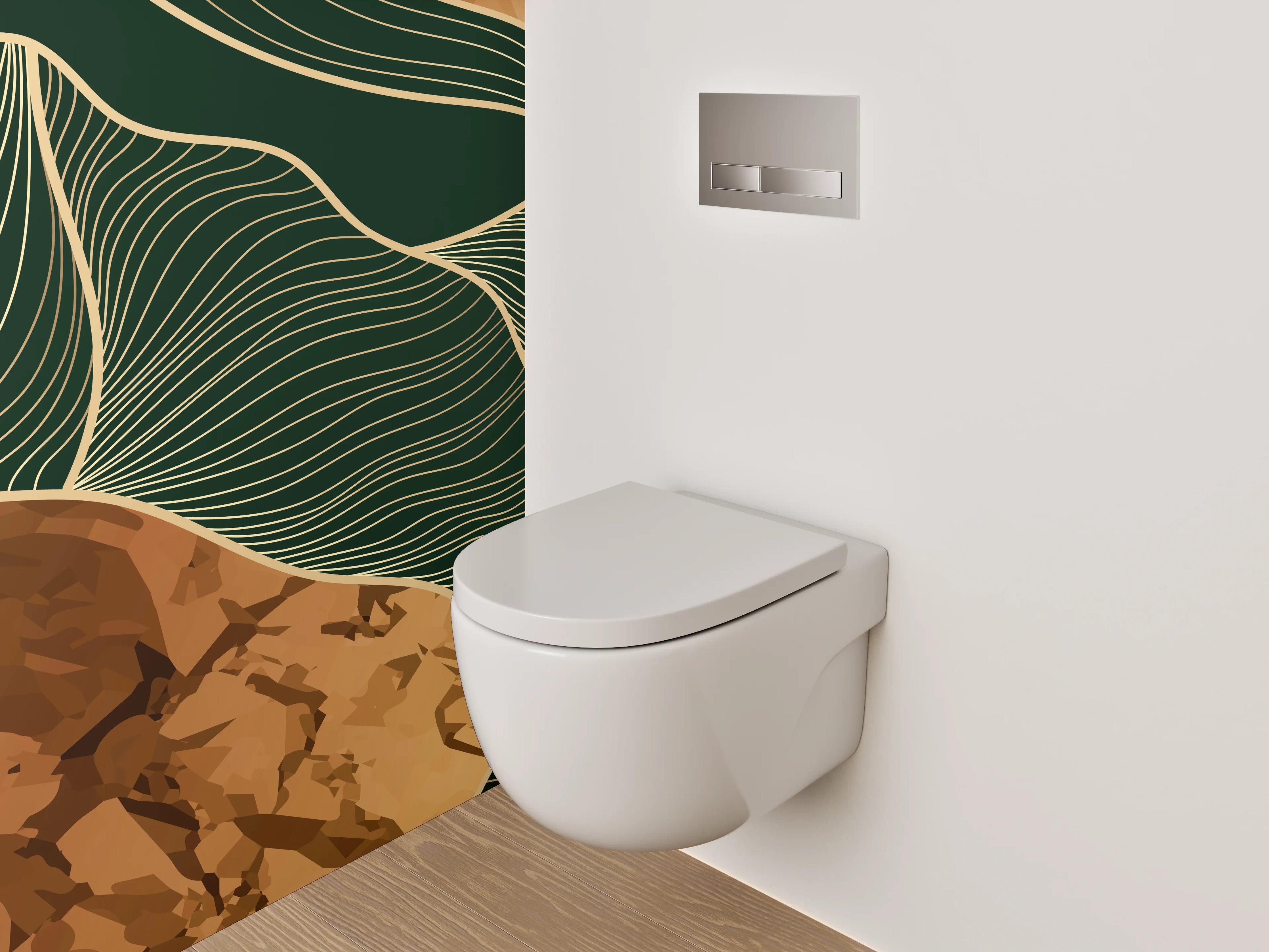 WC-Rückwand - Abstrakte Marmor-Optik Linien Gold Braun
