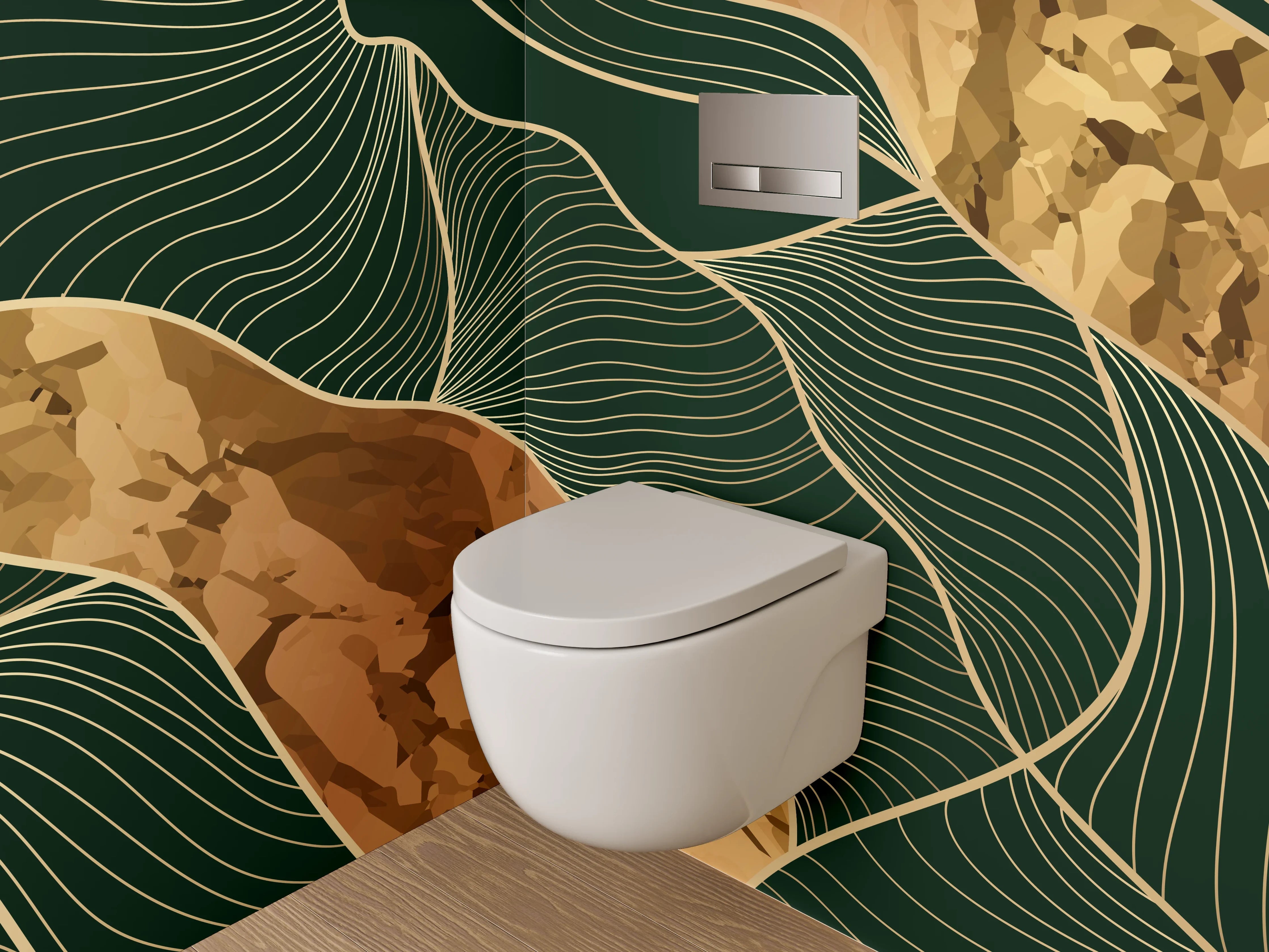 WC-Rückwand - Abstrakte Marmor-Optik Linien Gold Braun