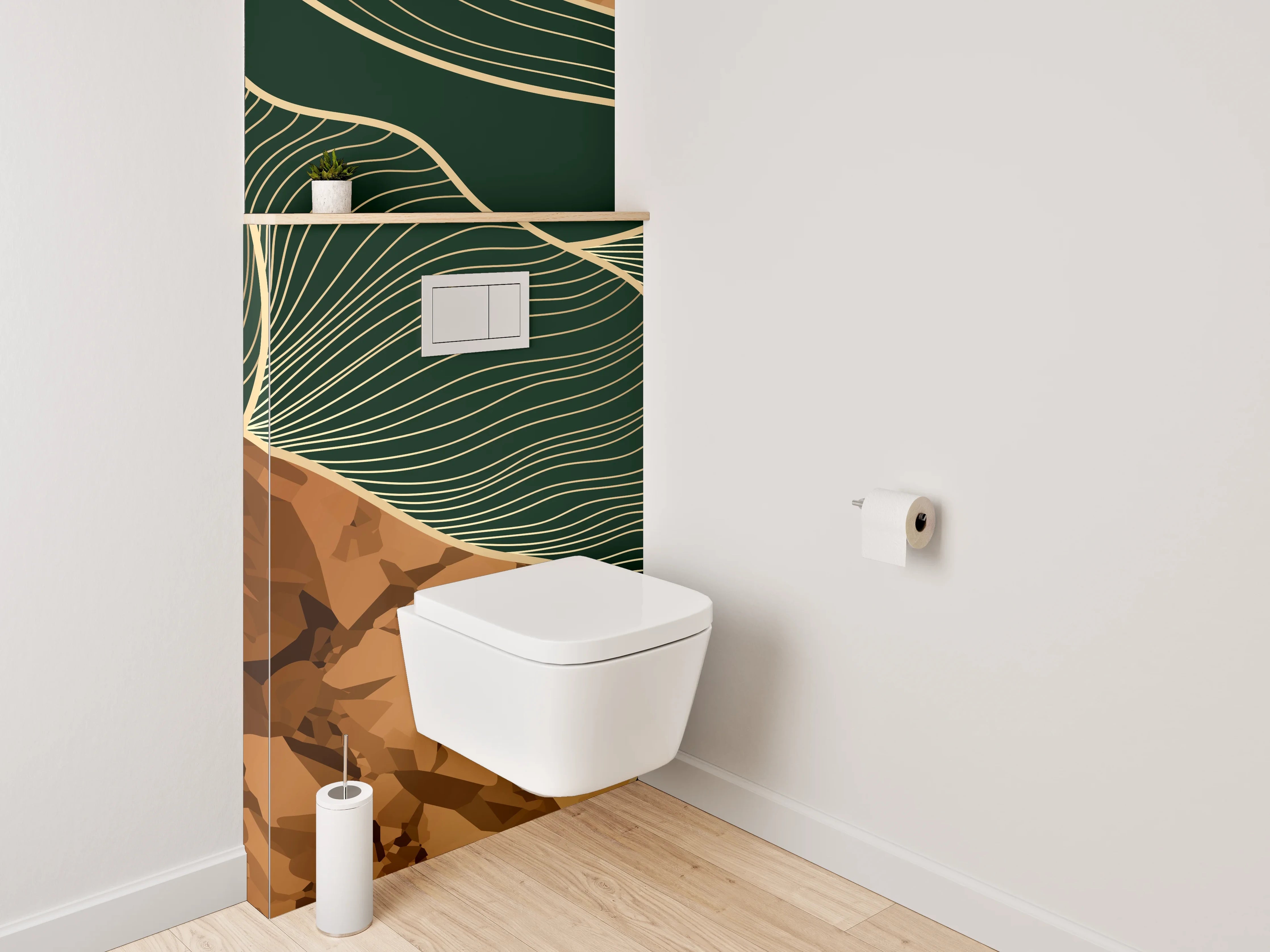 WC-Rückwand - Abstrakte Marmor-Optik Linien Gold Braun