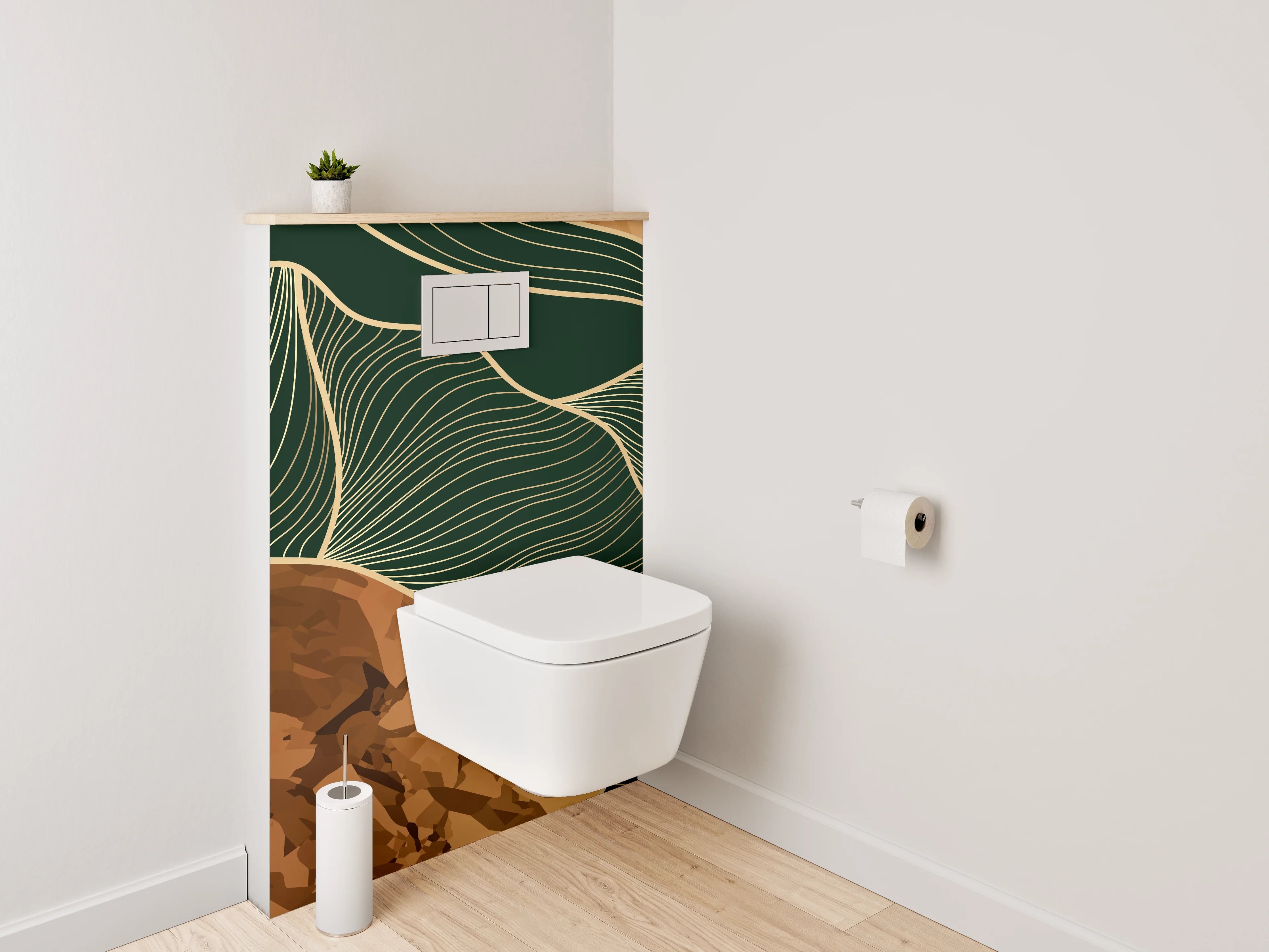 WC-Rückwand - Abstrakte Marmor-Optik Linien Gold Braun