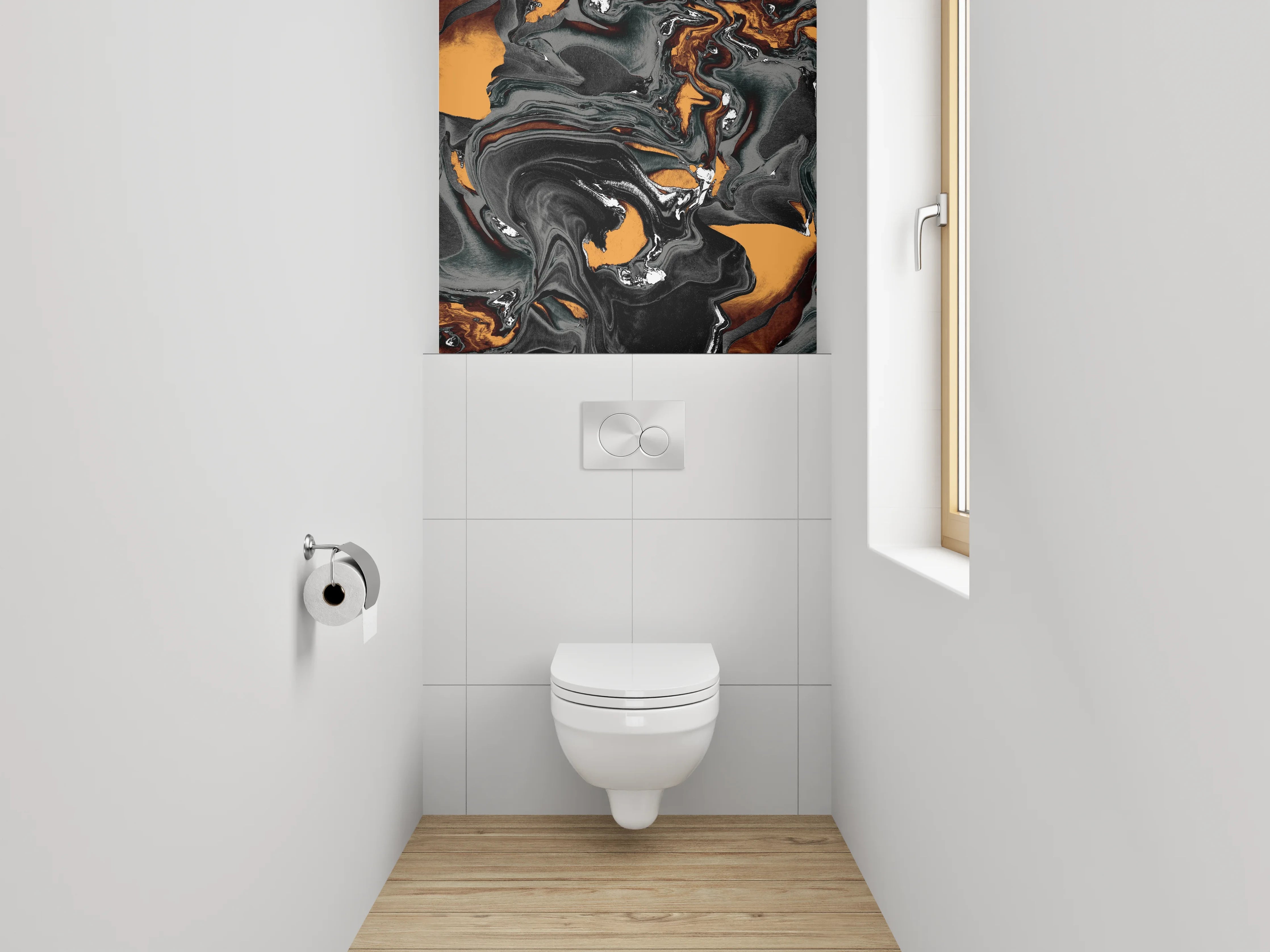 WC-Rückwand - Abstrakte Marmor-Optik Schwarz Orange