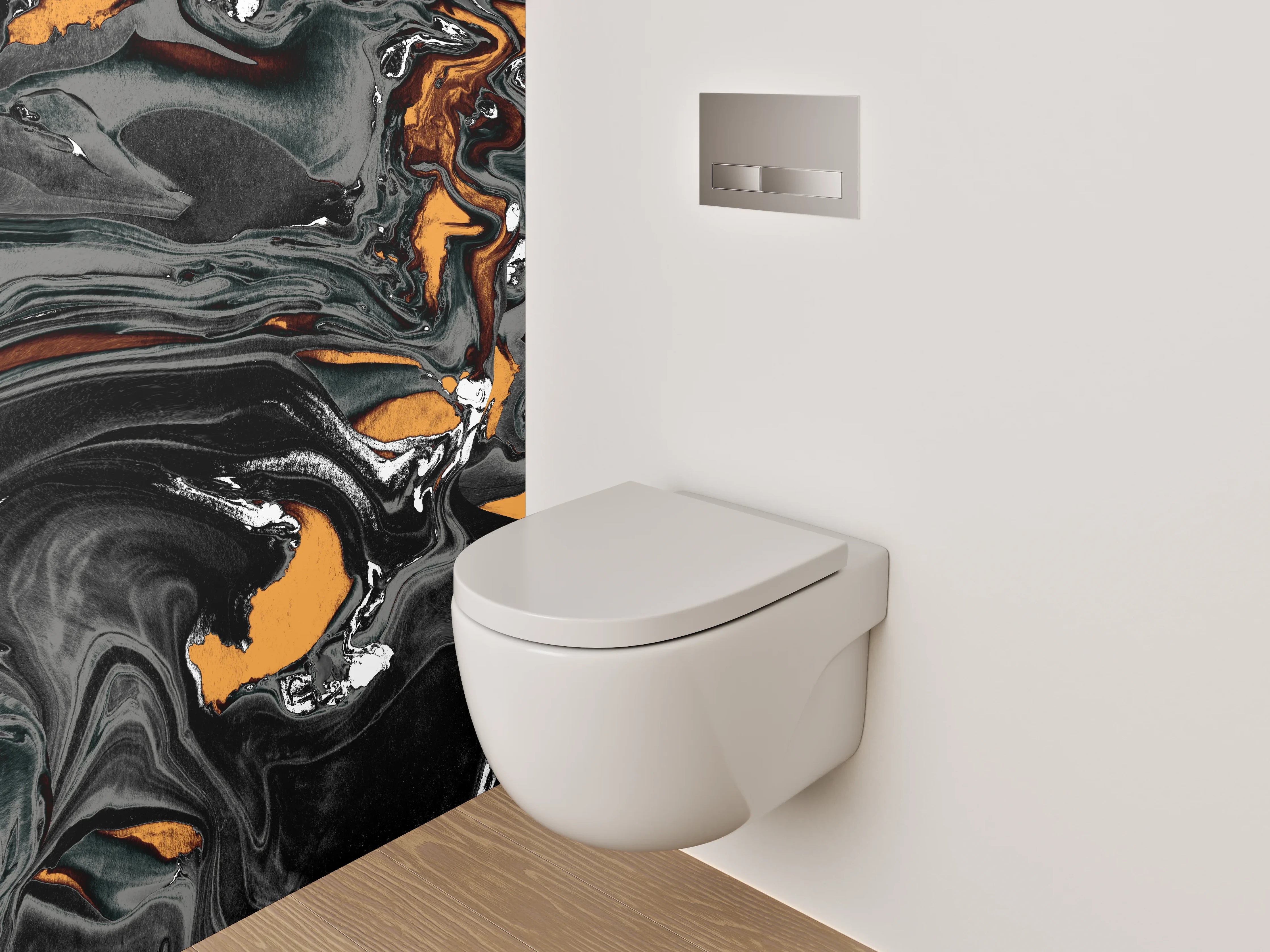 WC-Rückwand - Abstrakte Marmor-Optik Schwarz Orange