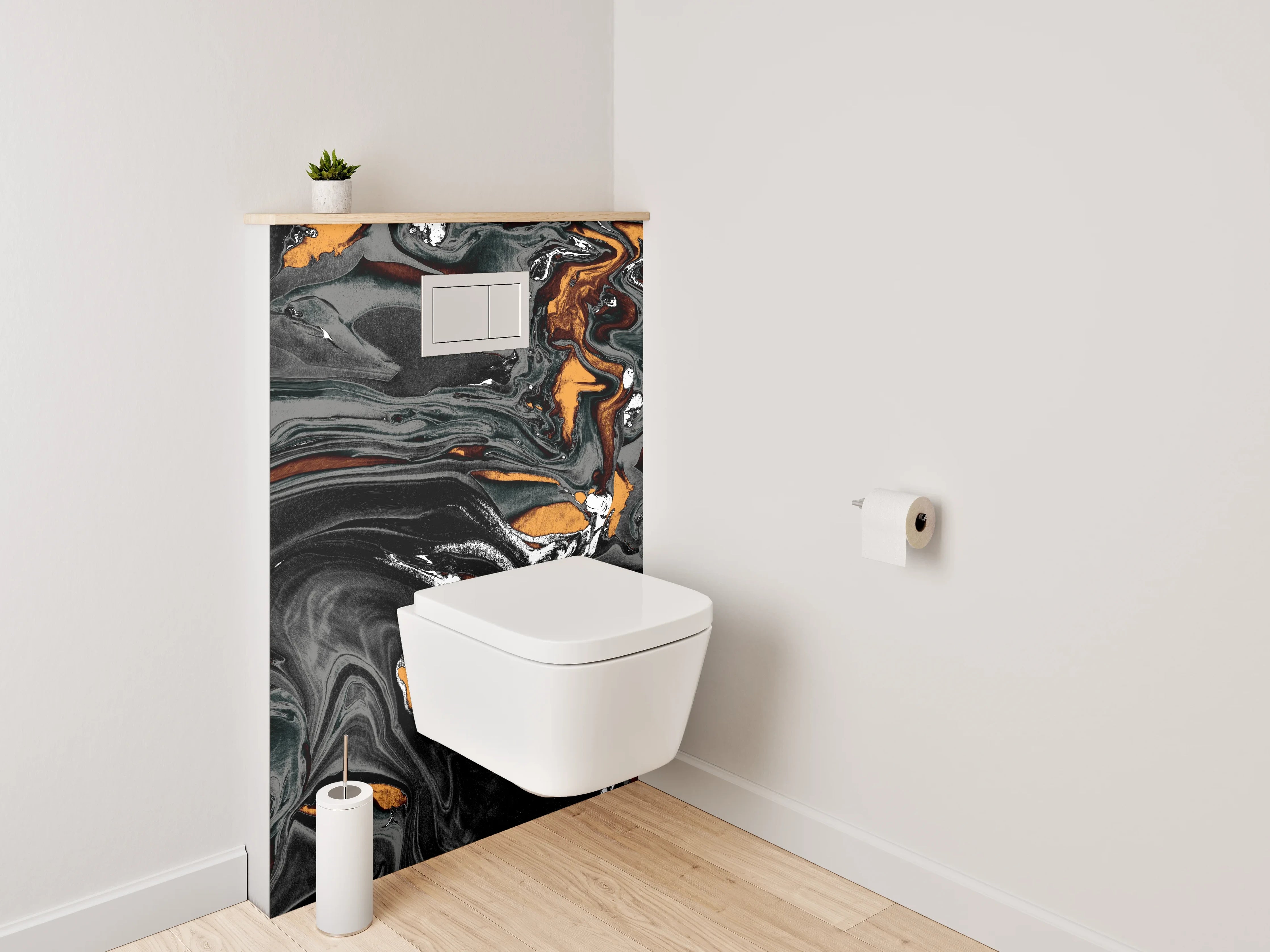 WC-Rückwand - Abstrakte Marmor-Optik Schwarz Orange