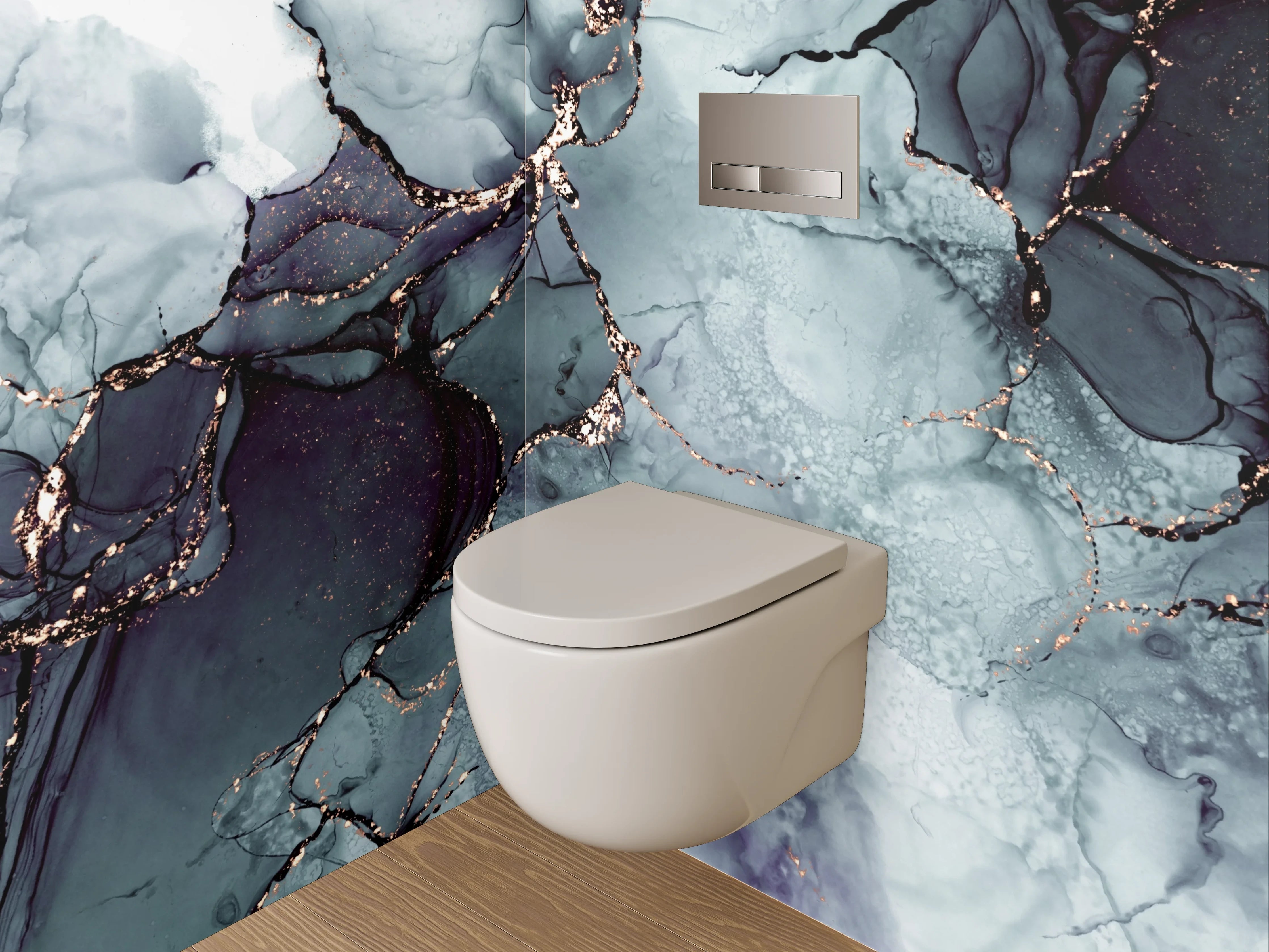 WC-Rückwand - Abstrakte Marmor-Optik in Blau-Grau