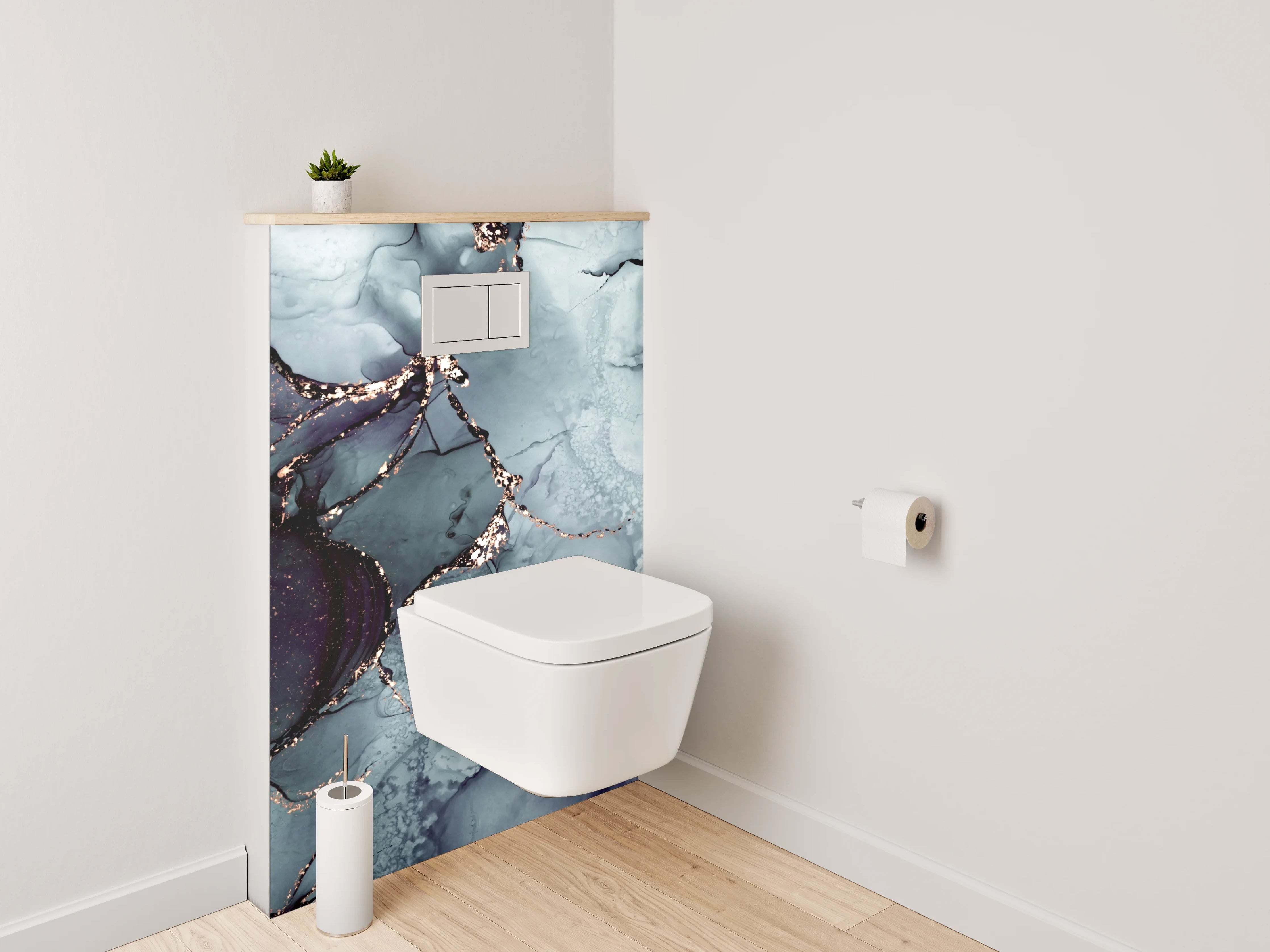 WC-Rückwand - Abstrakte Marmor-Optik in Blau-Grau