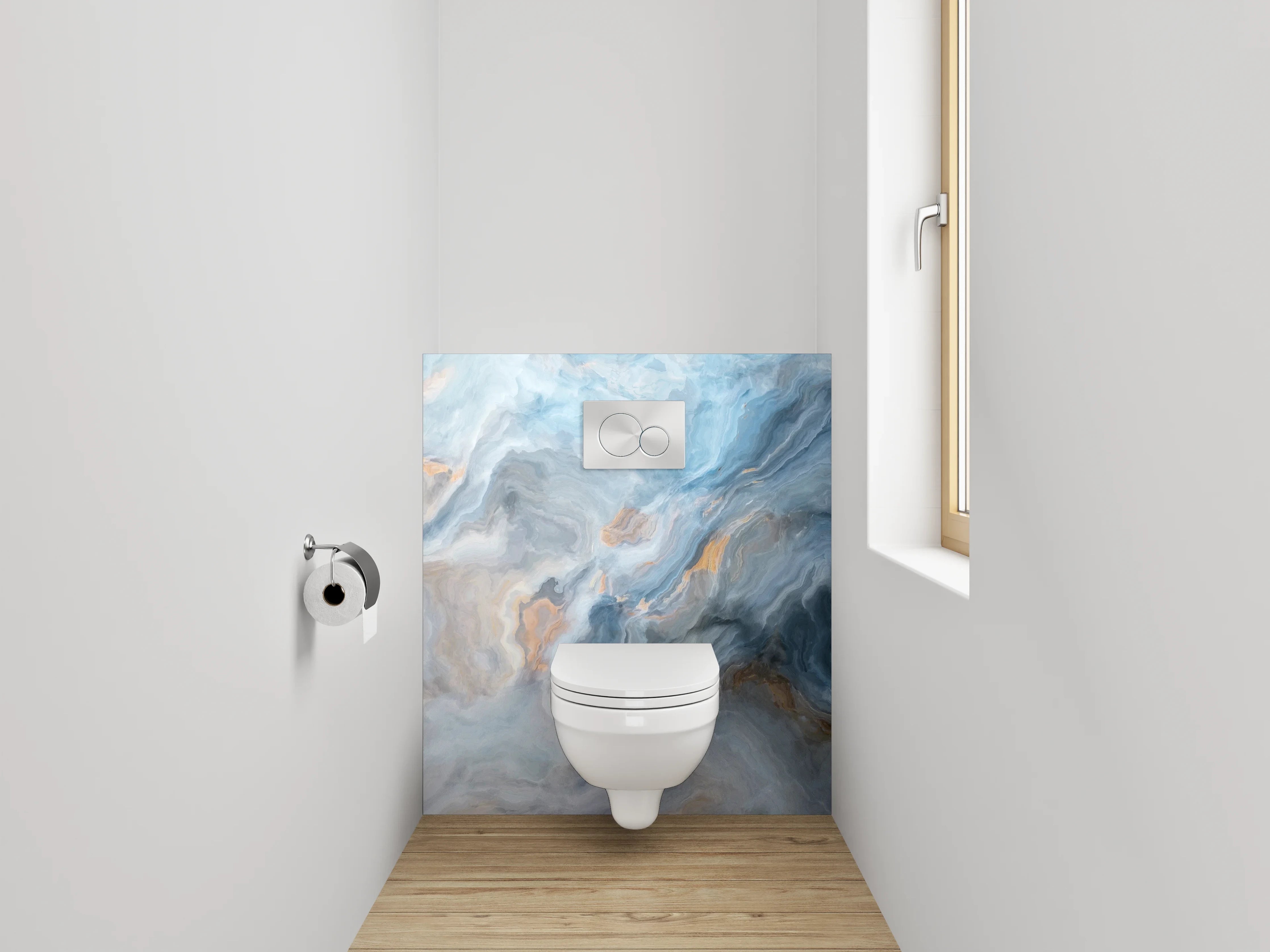 WC-Rückwand - Abstrakte Marmor-Optik in Blau und Beige