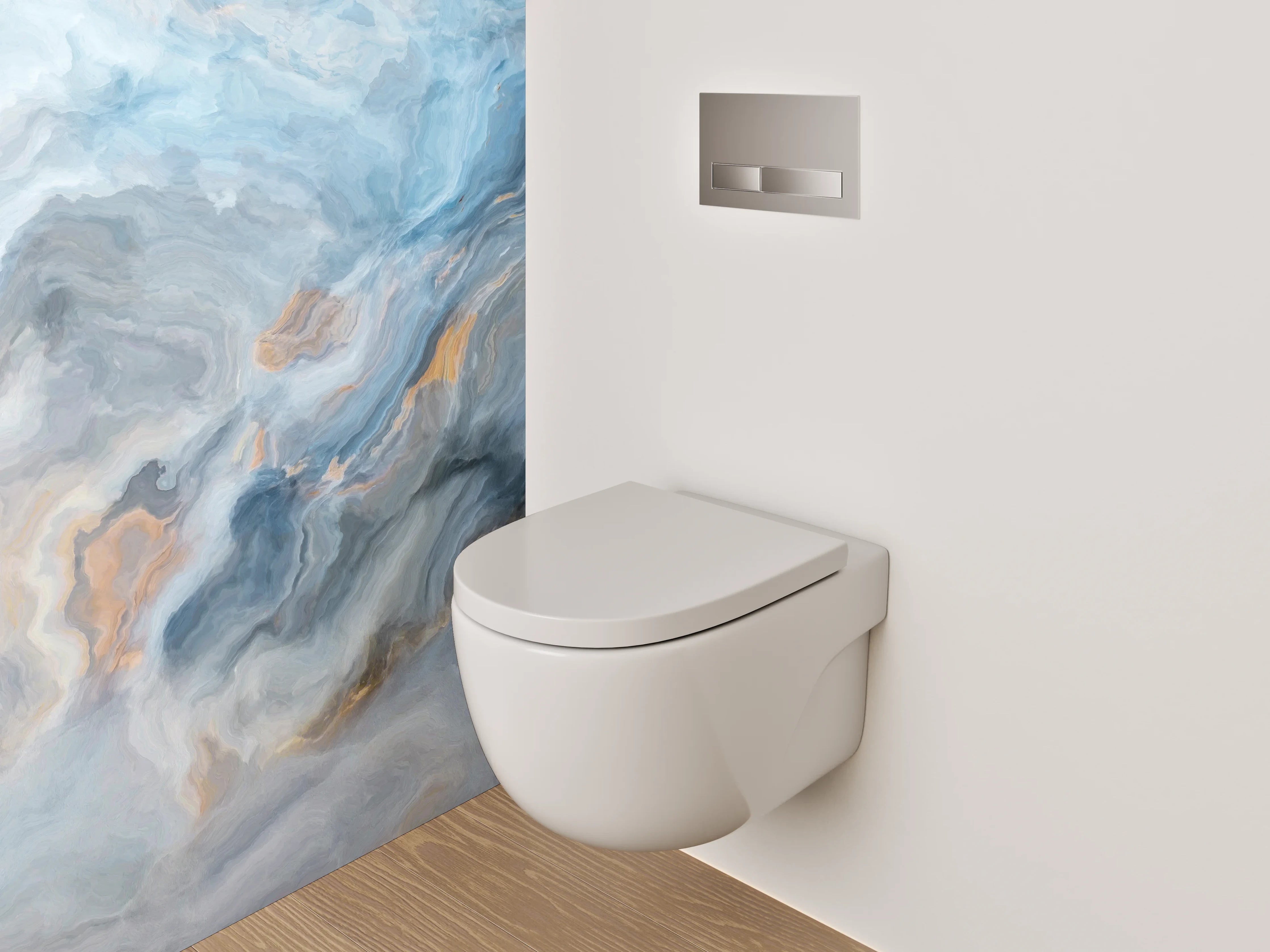 WC-Rückwand - Abstrakte Marmor-Optik in Blau und Beige