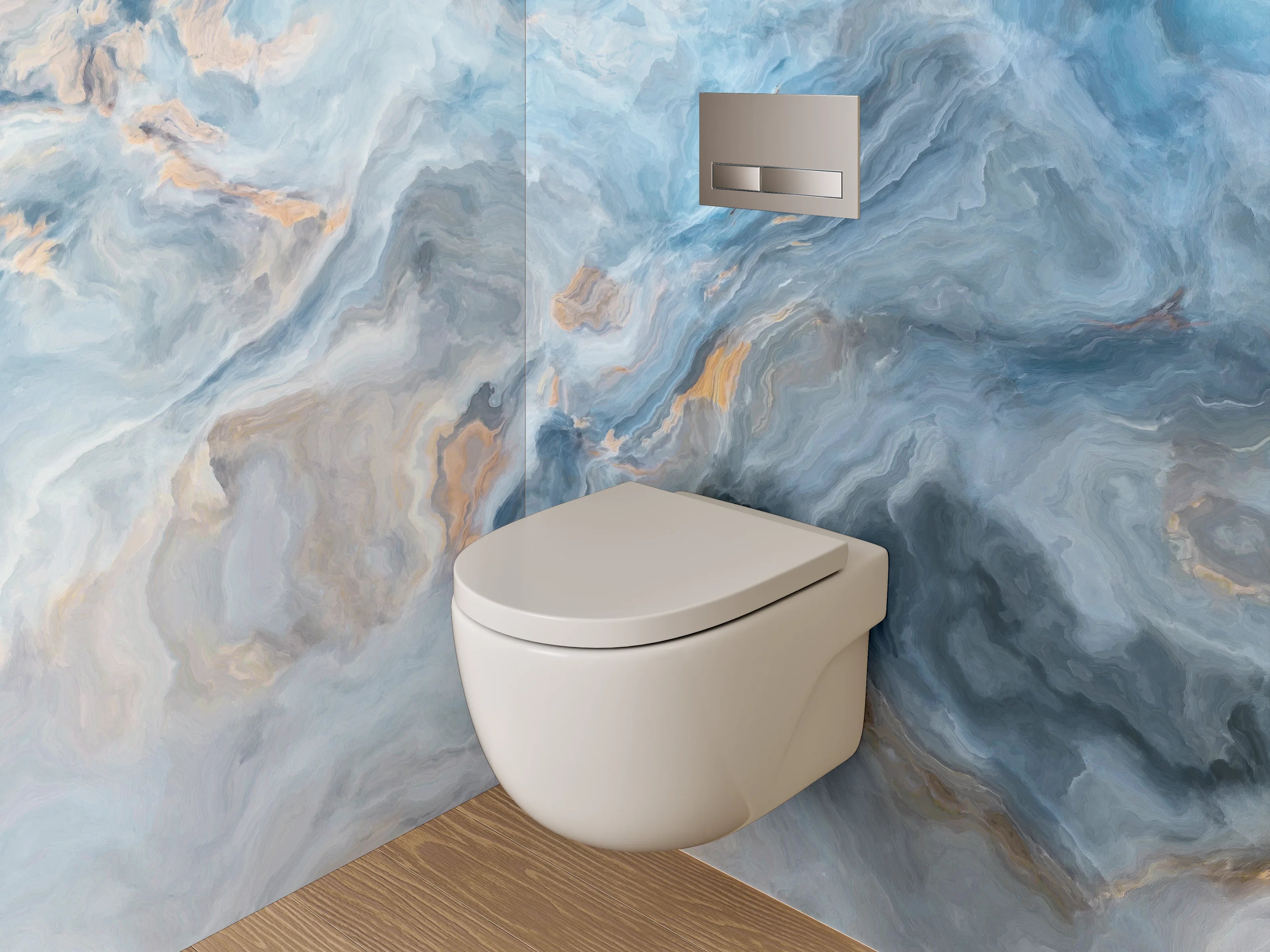 WC-Rückwand - Abstrakte Marmor-Optik in Blau und Beige