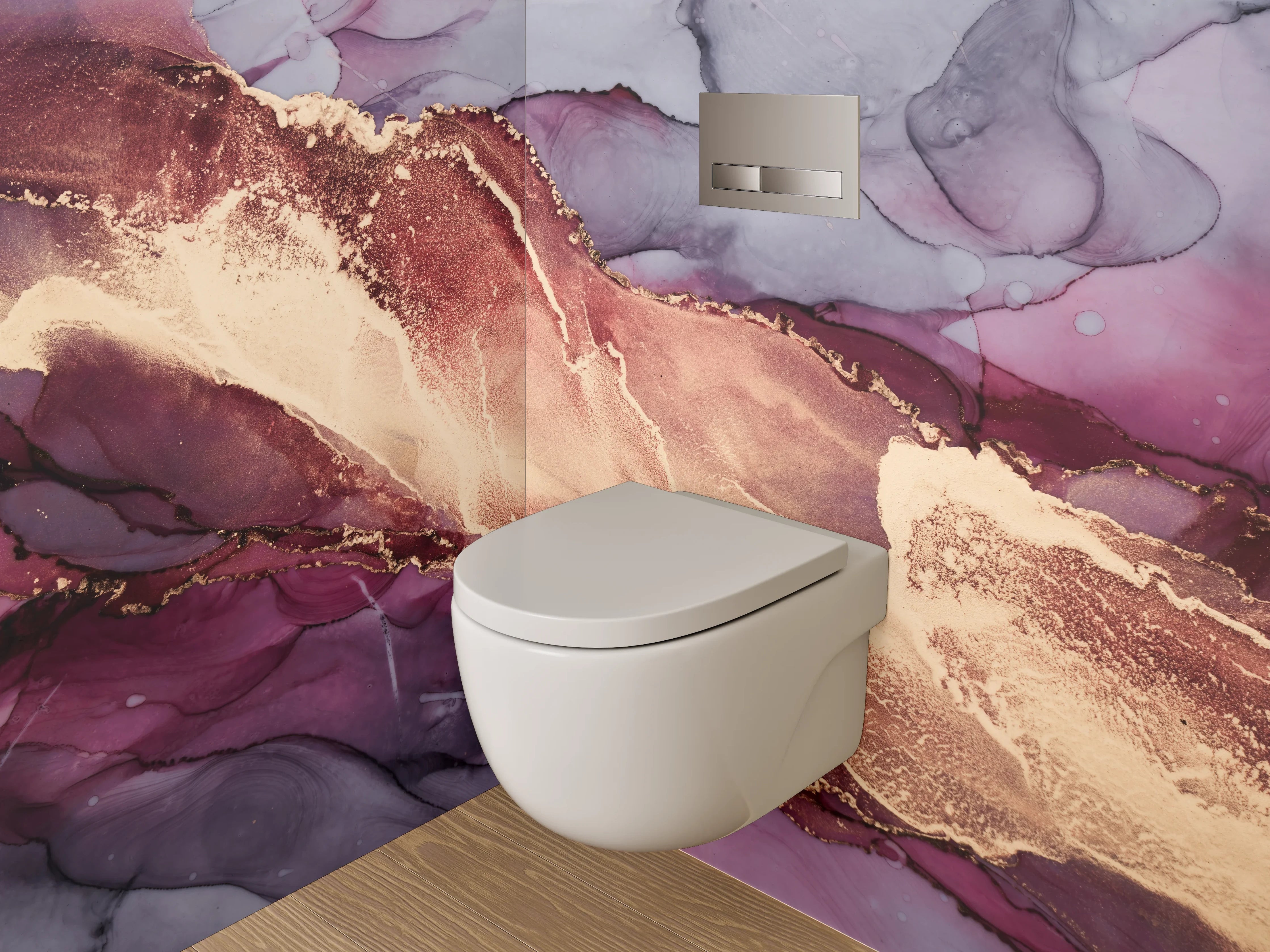 WC-Rückwand - Abstrakte Marmor-Optik in Gold und Lila