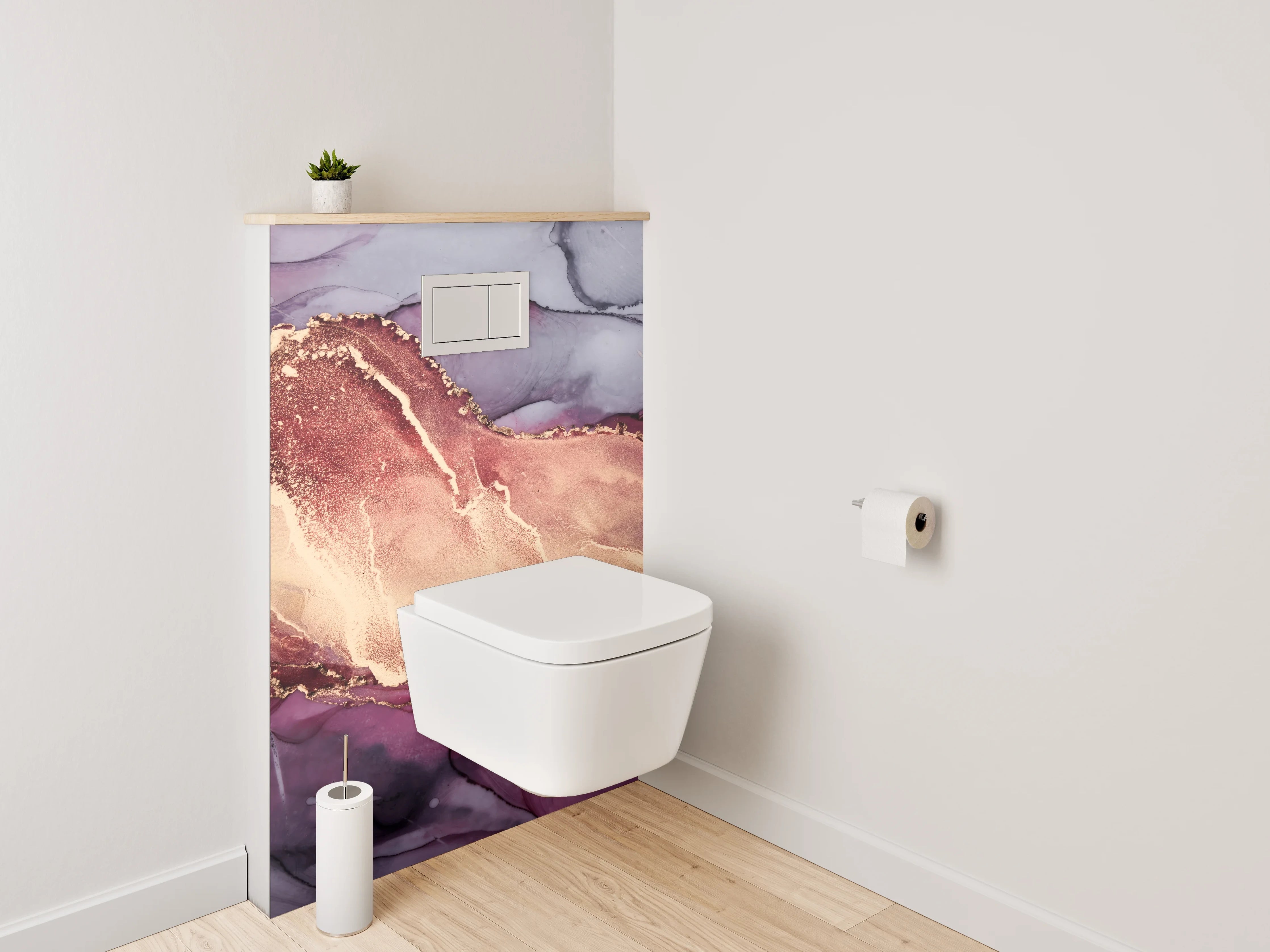 WC-Rückwand - Abstrakte Marmor-Optik in Gold und Lila