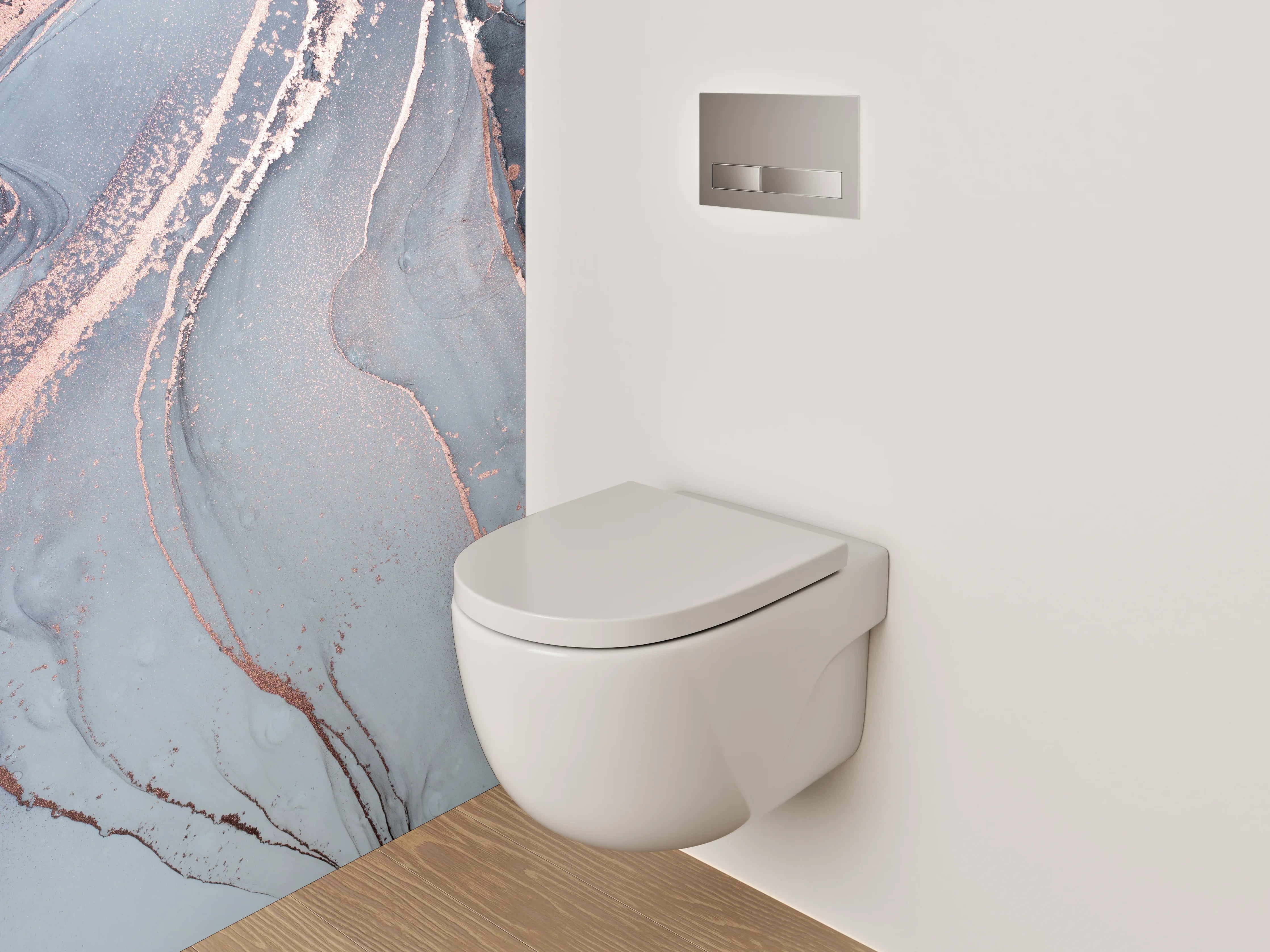WC-Rückwand - Abstrakte Marmor-Optik in Weiß und Grau