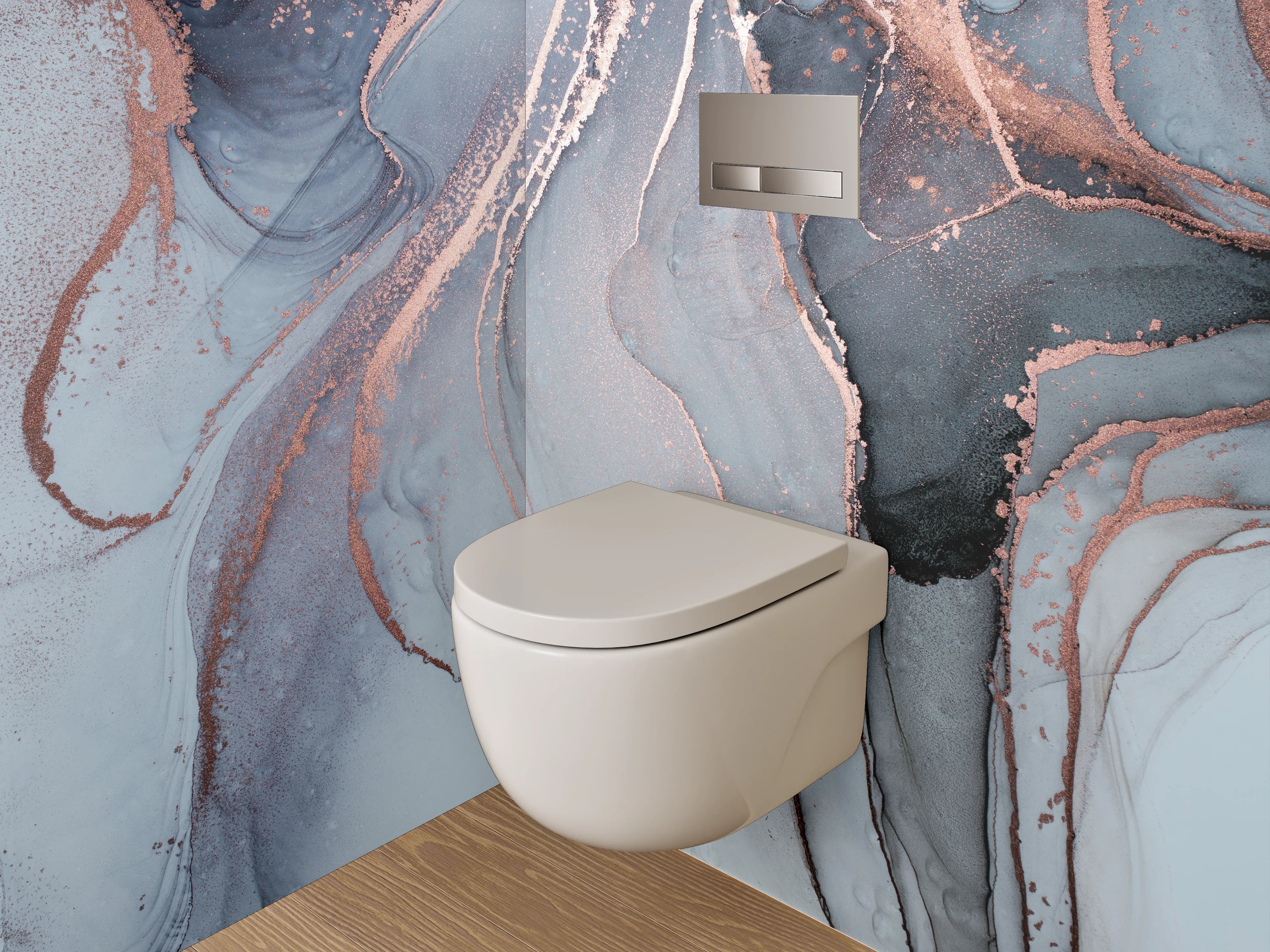 WC-Rückwand - Abstrakte Marmor-Optik in Weiß und Grau