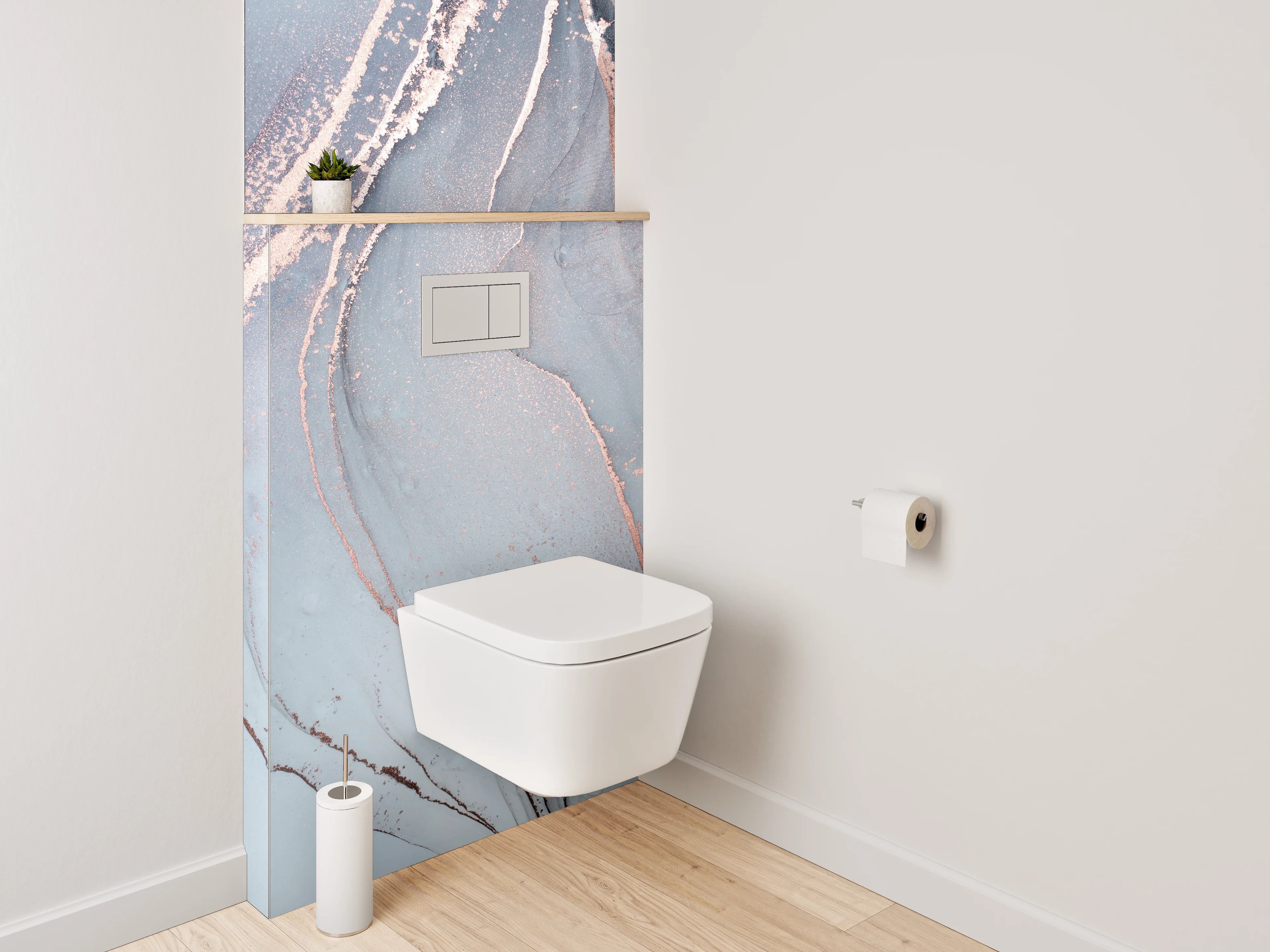 WC-Rückwand - Abstrakte Marmor-Optik in Weiß und Grau