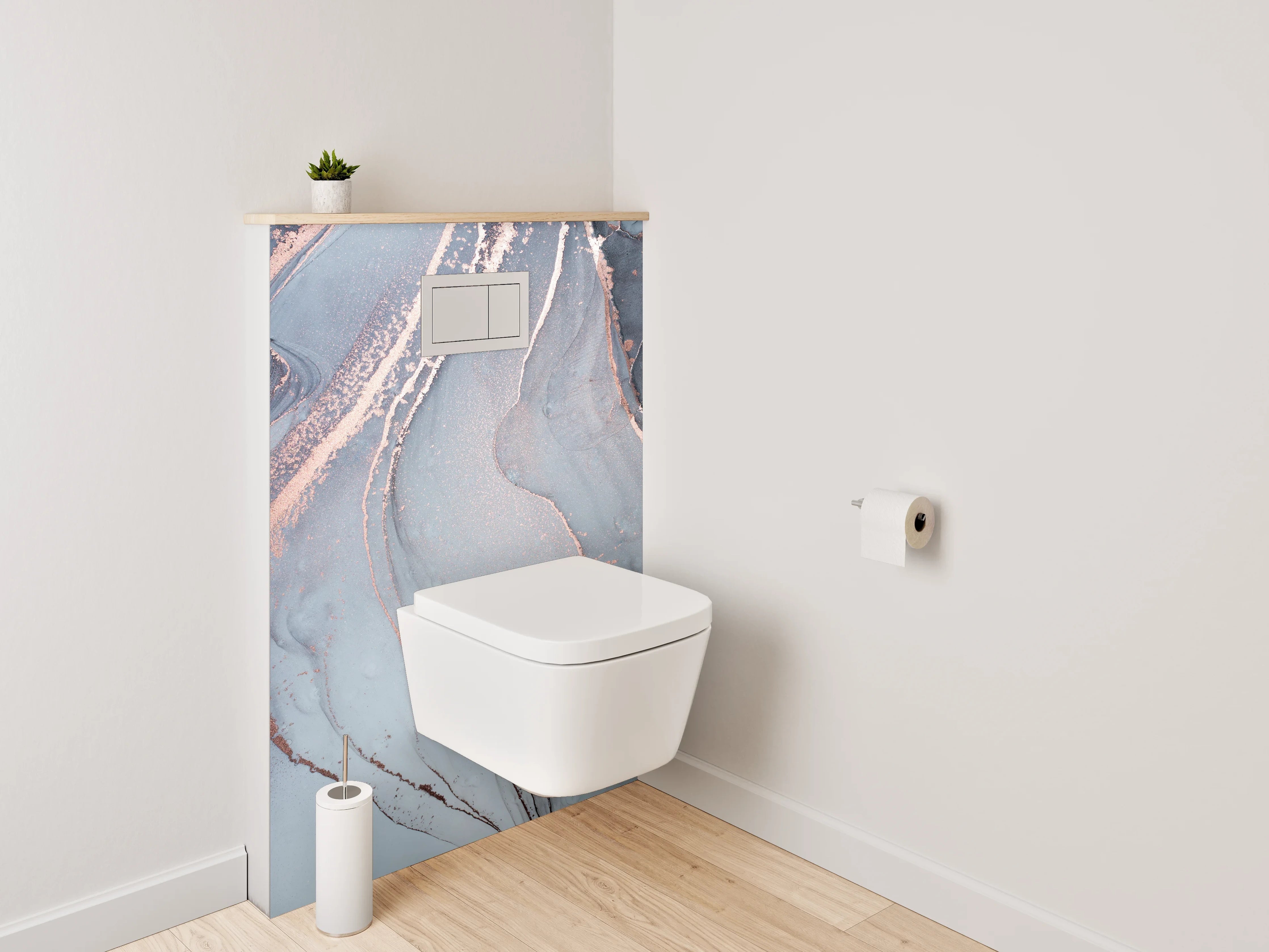 WC-Rückwand - Abstrakte Marmor-Optik in Weiß und Grau