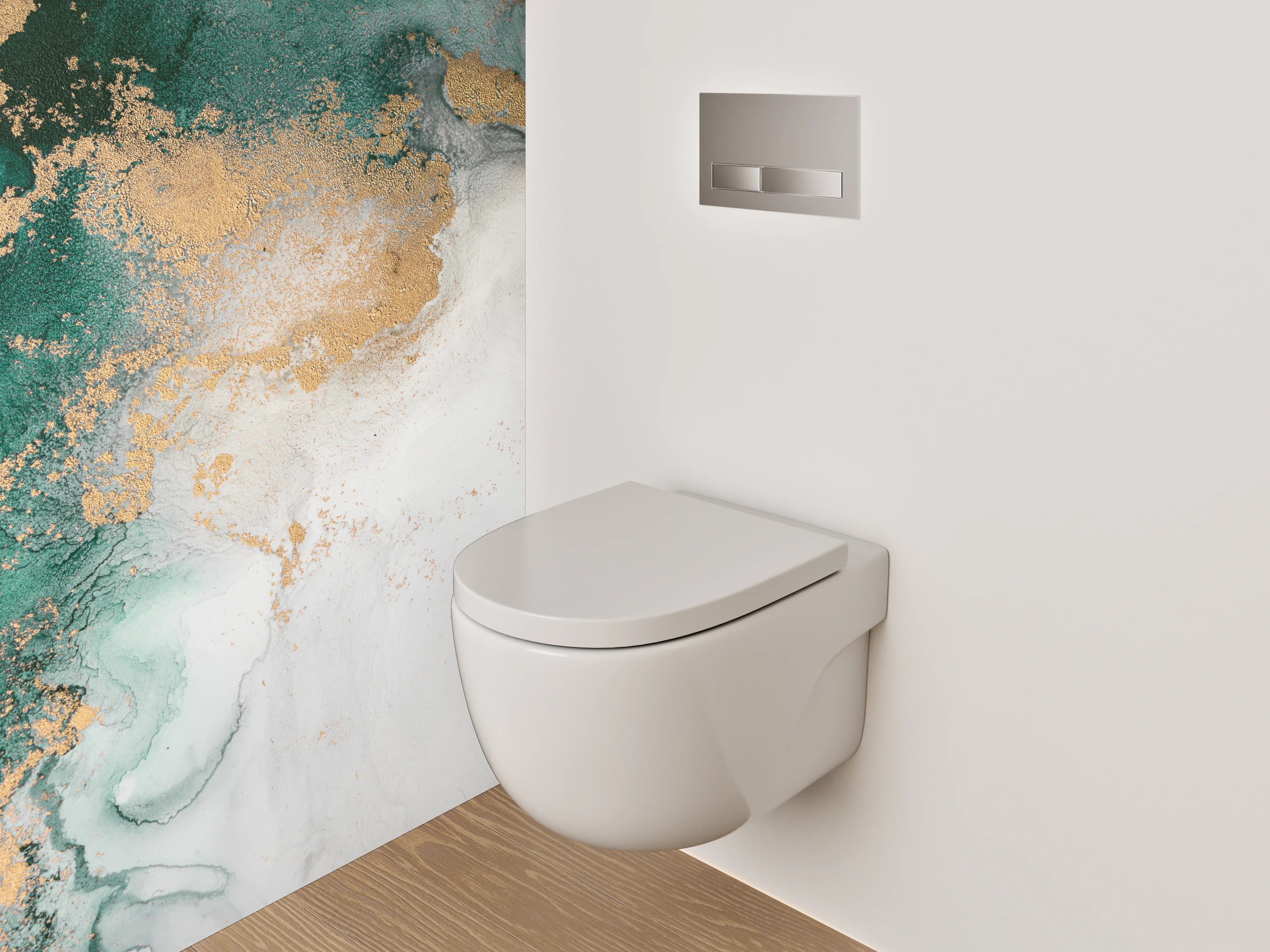 WC-Rückwand - Abstrakte Marmor-Optik in Weiß und Grün