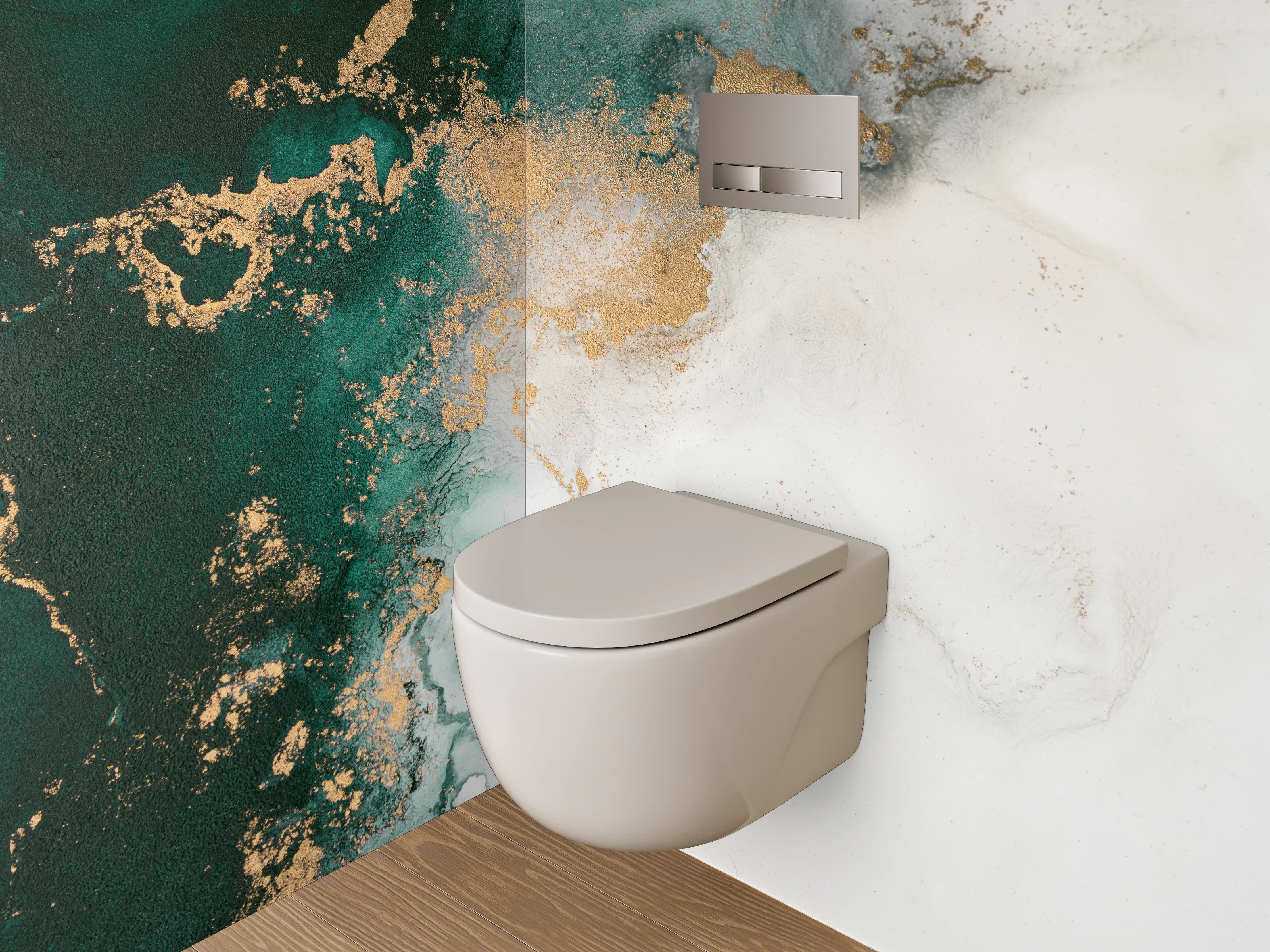 WC-Rückwand - Abstrakte Marmor-Optik in Weiß und Grün