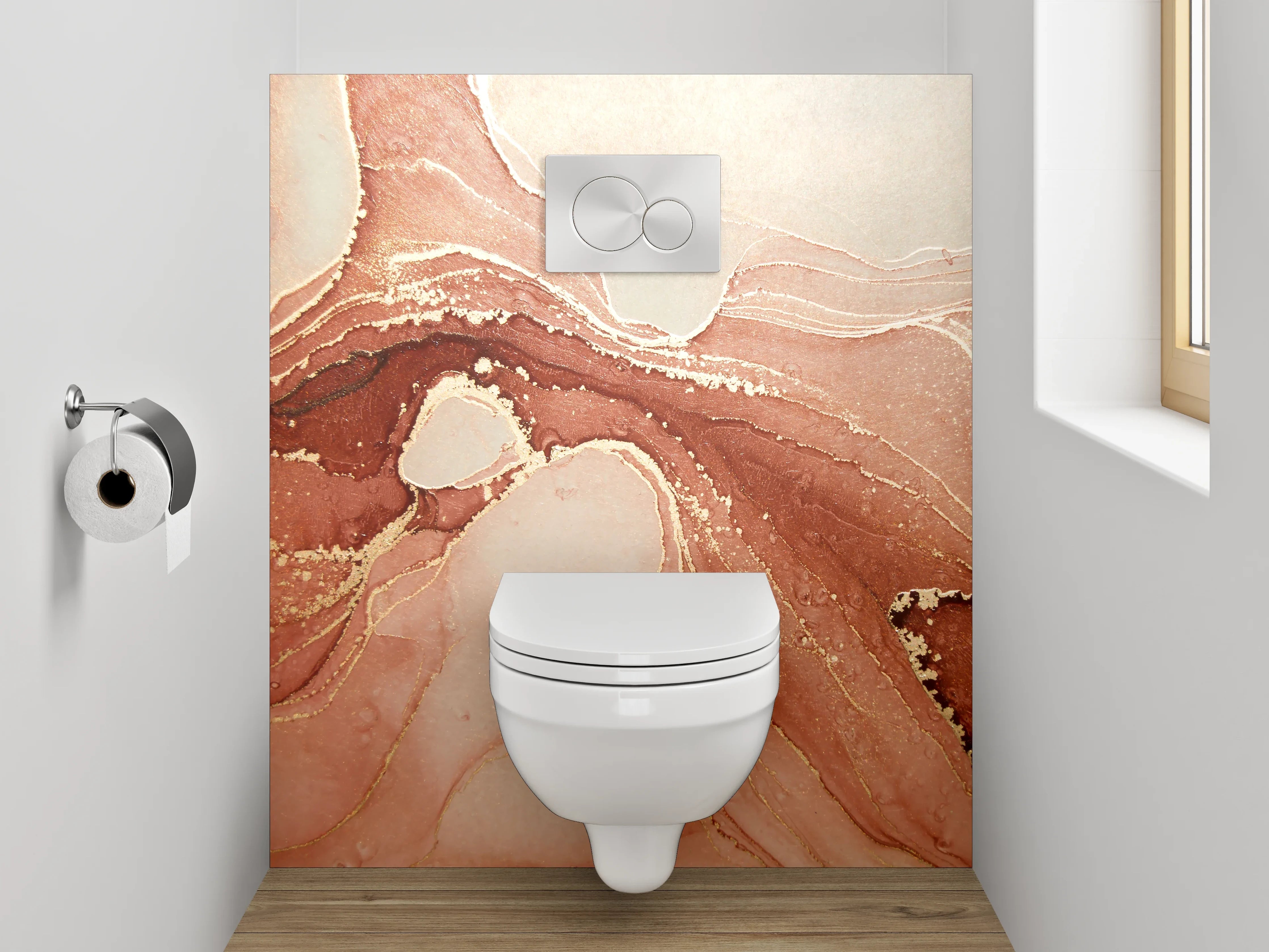 WC-Rückwand - Abstrakte Marmor-Optik in warmen Tönen