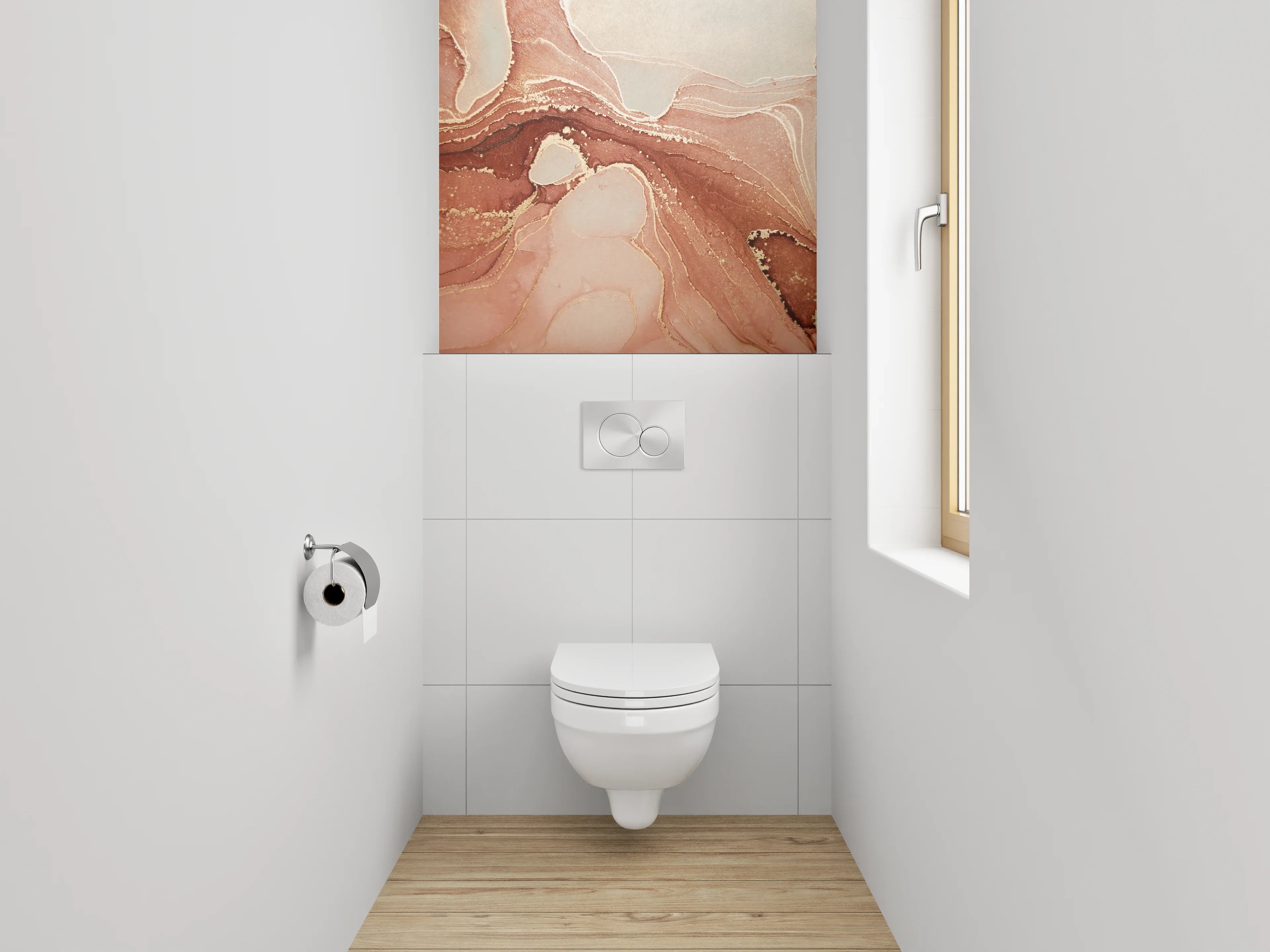 WC-Rückwand - Abstrakte Marmor-Optik in warmen Tönen