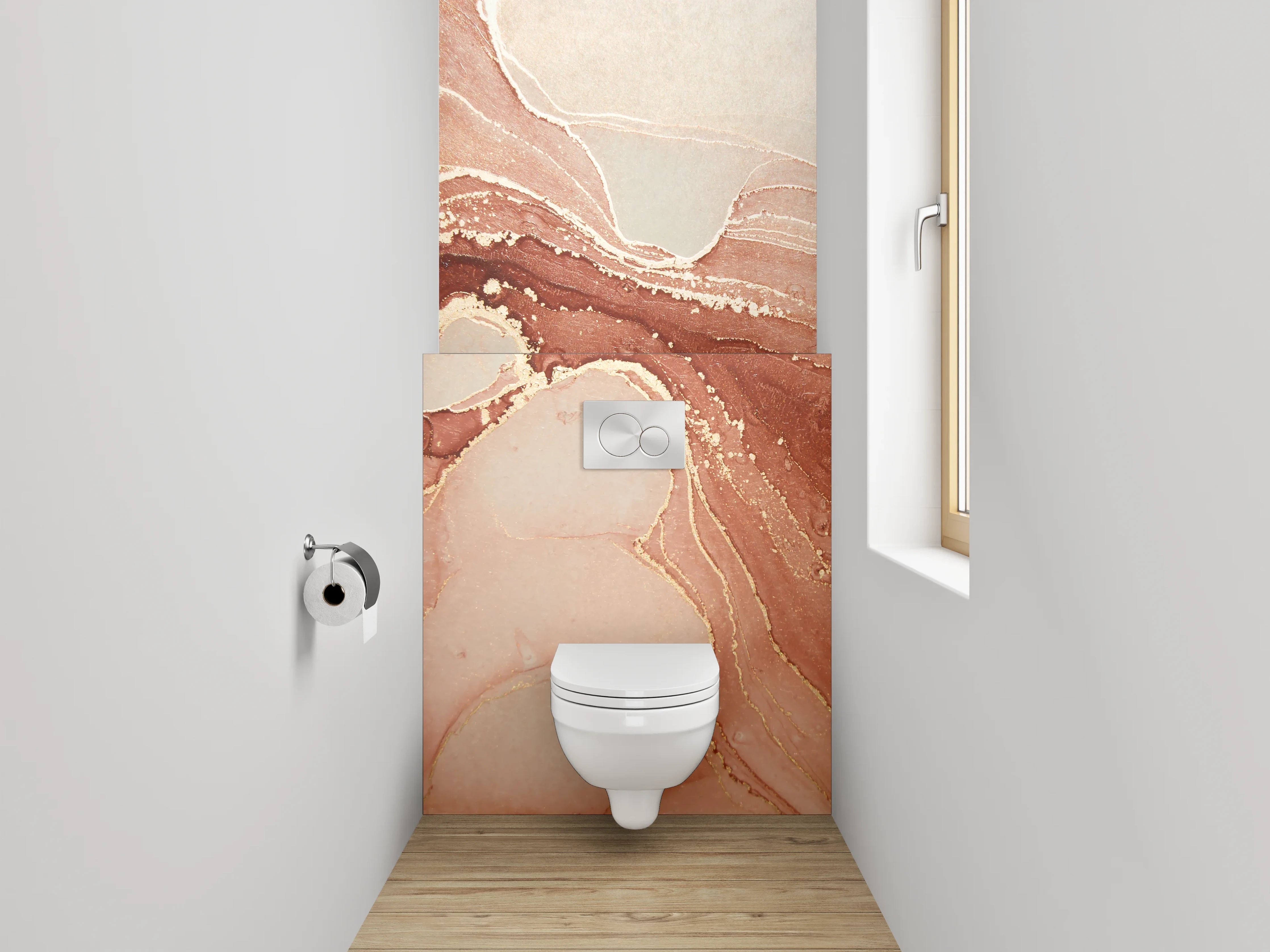 WC-Rückwand - Abstrakte Marmor-Optik in warmen Tönen