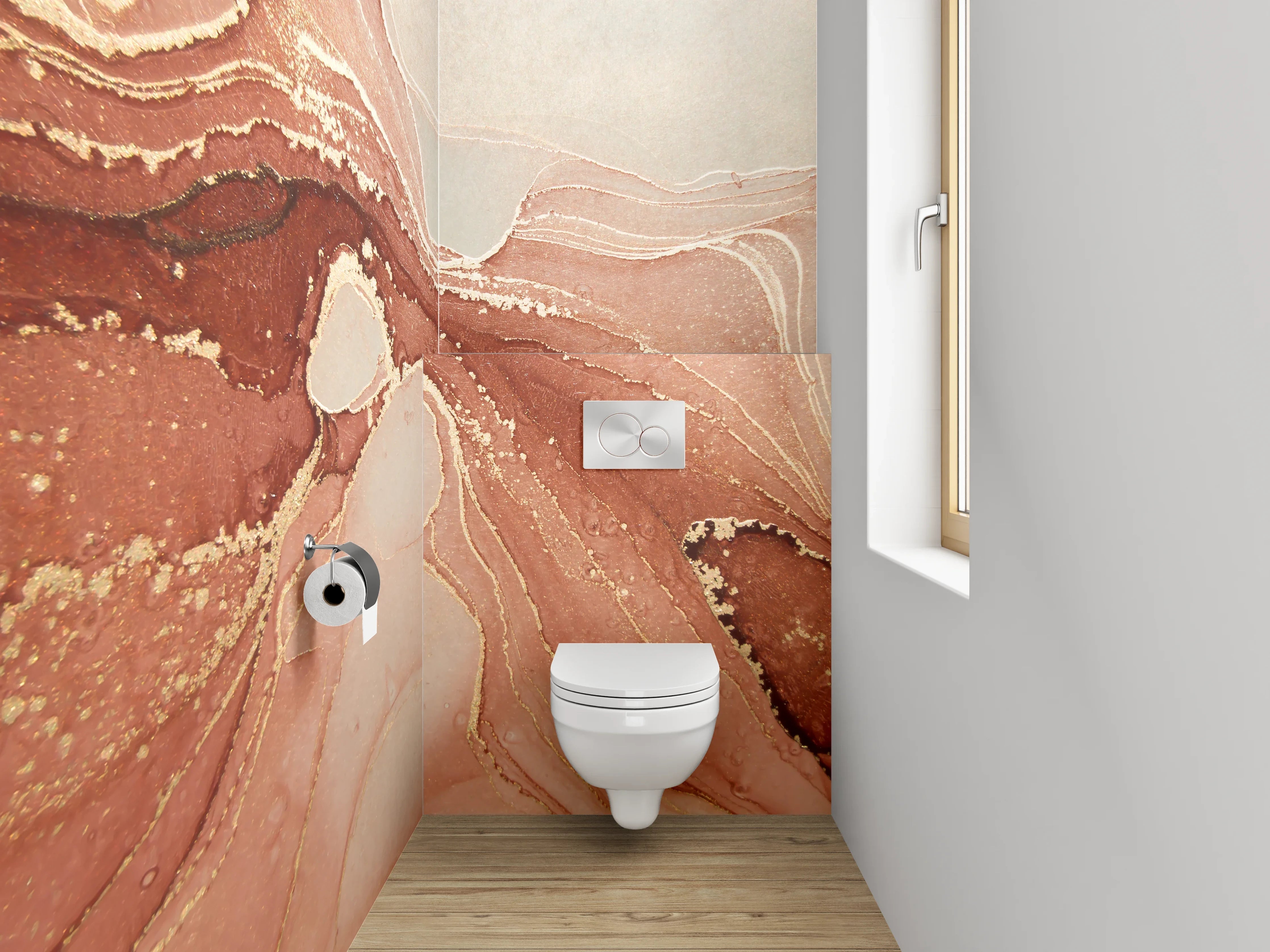 WC-Rückwand - Abstrakte Marmor-Optik in warmen Tönen