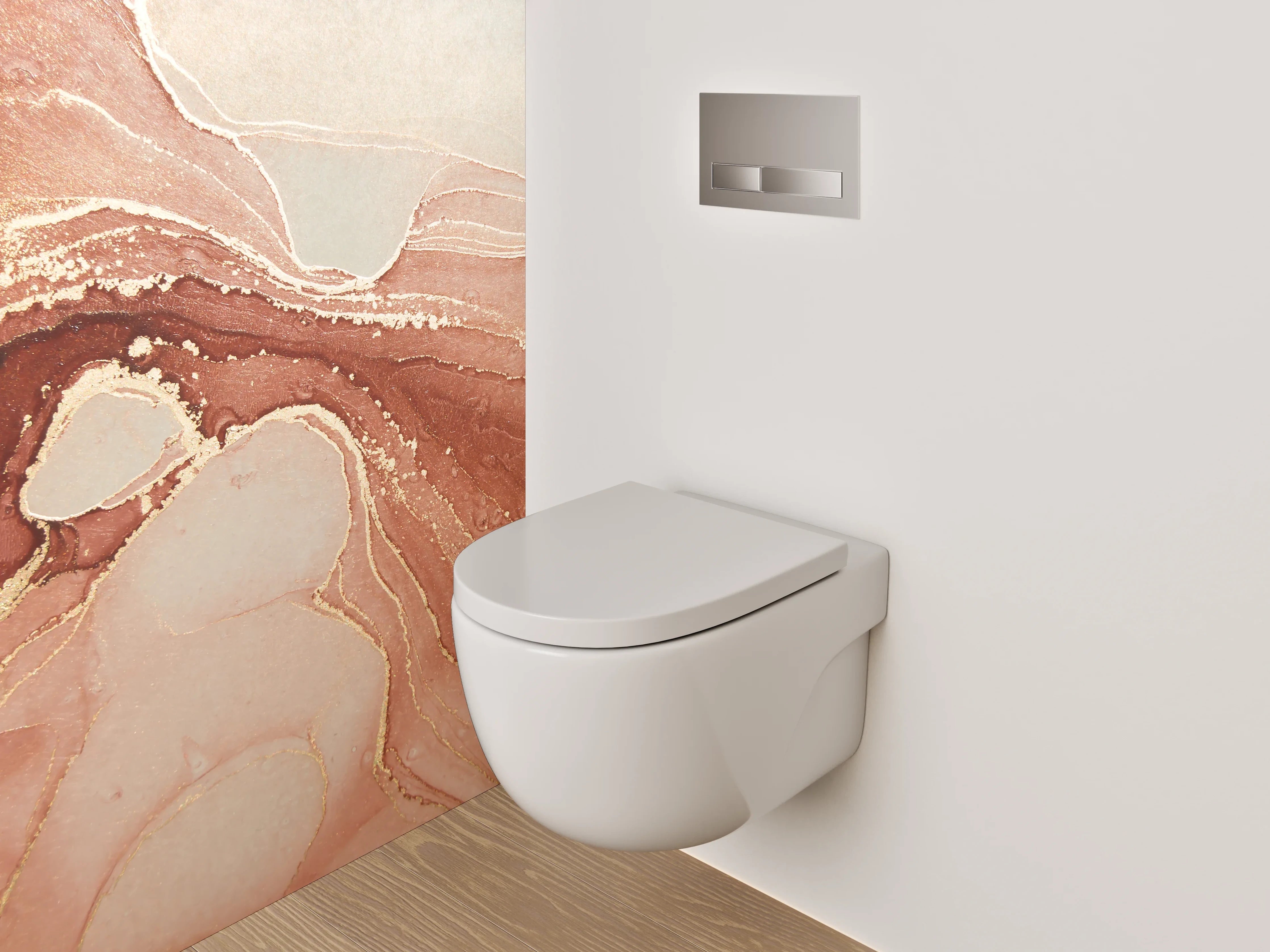 WC-Rückwand - Abstrakte Marmor-Optik in warmen Tönen