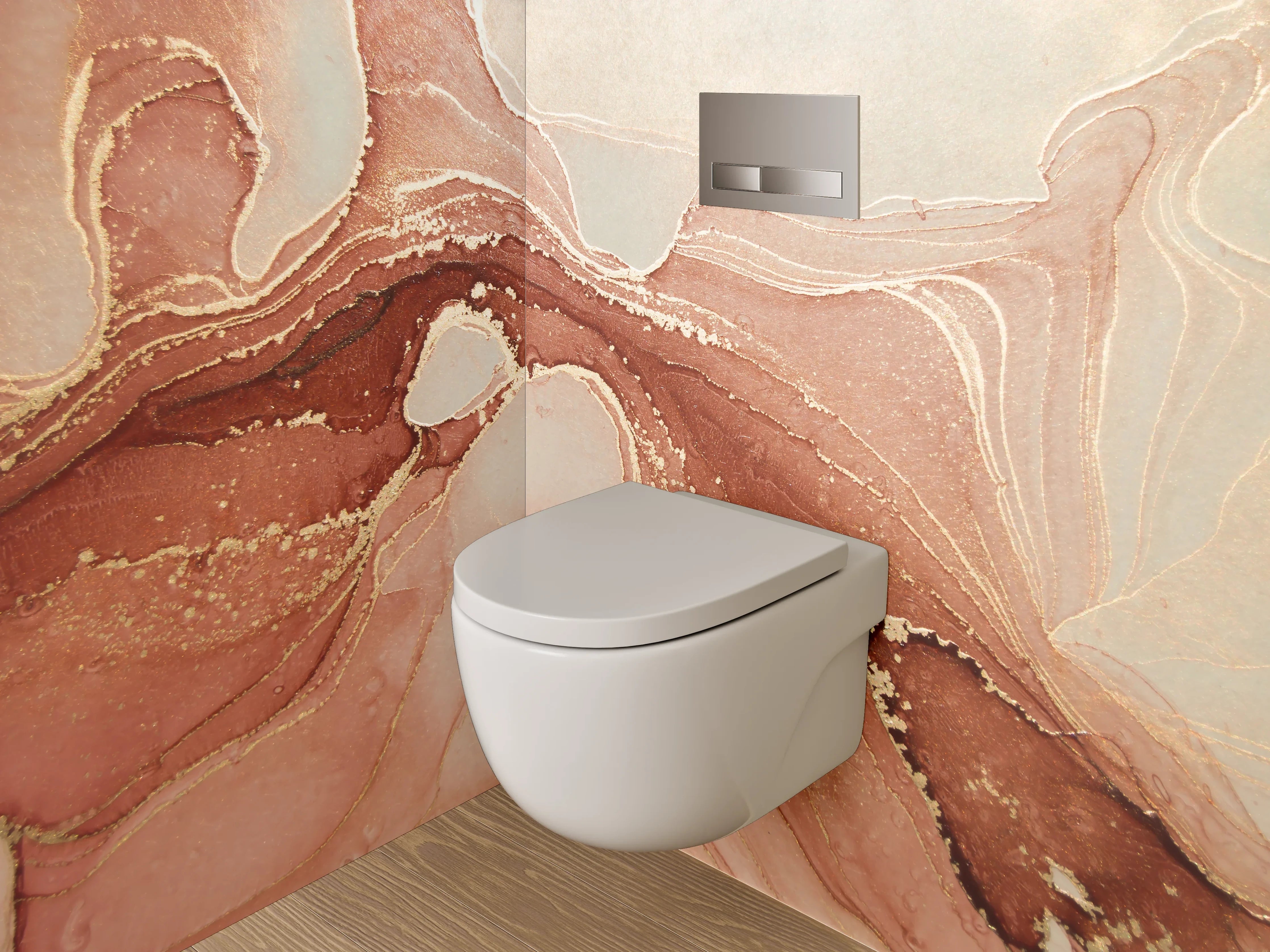 WC-Rückwand - Abstrakte Marmor-Optik in warmen Tönen