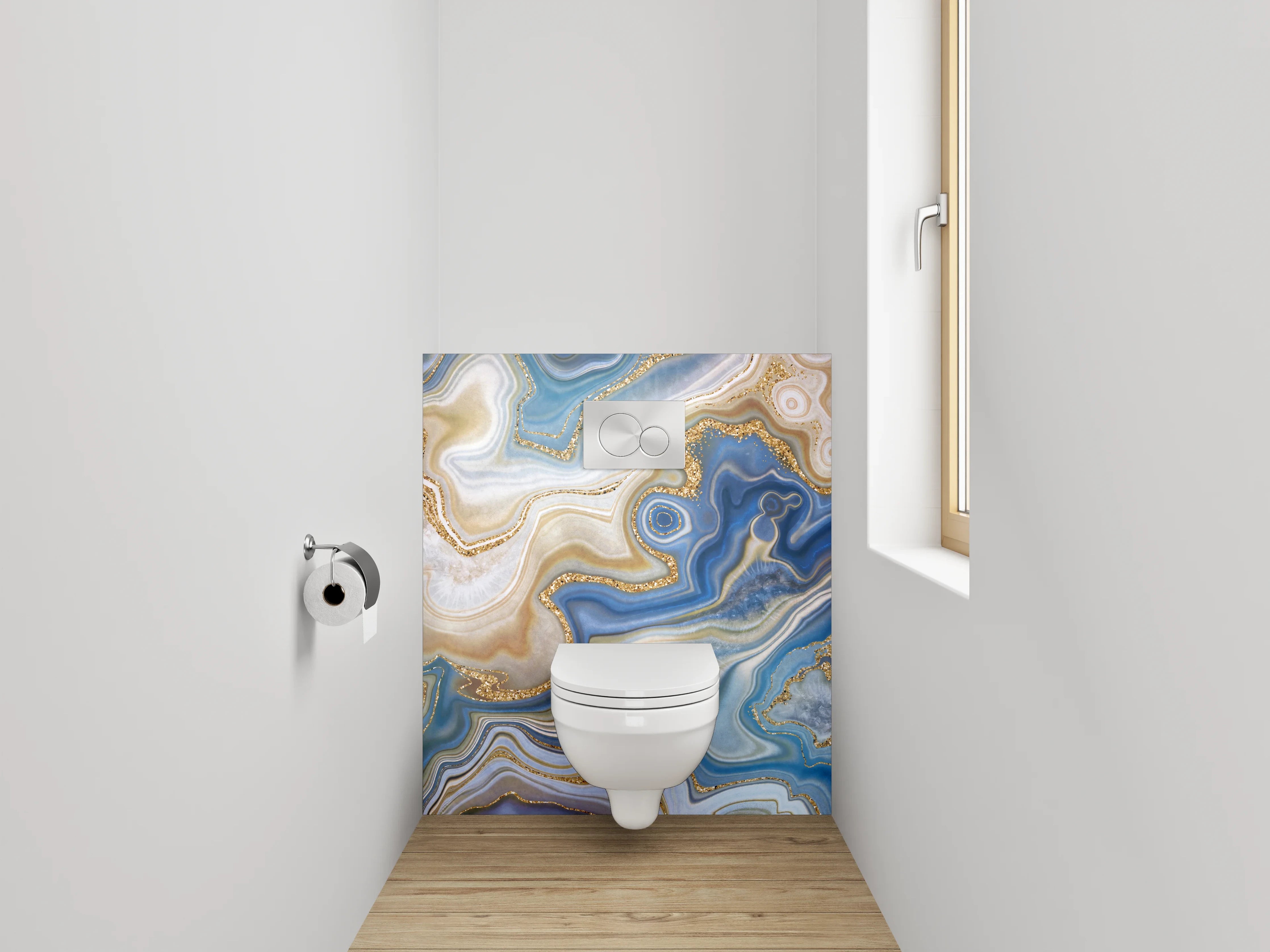 WC-Rückwand - Abstrakte Marmor-Optik mit Goldakzenten