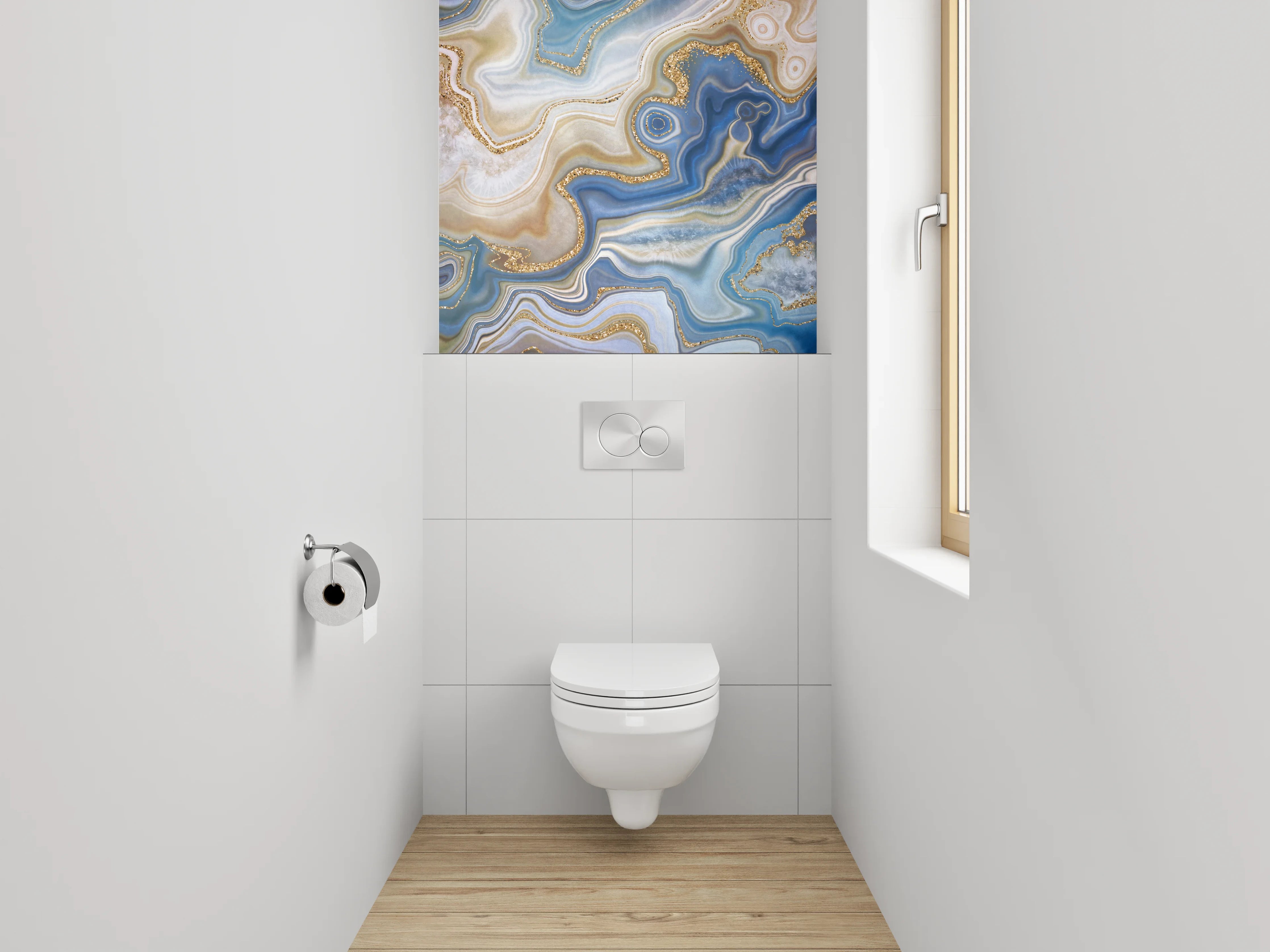 WC-Rückwand - Abstrakte Marmor-Optik mit Goldakzenten