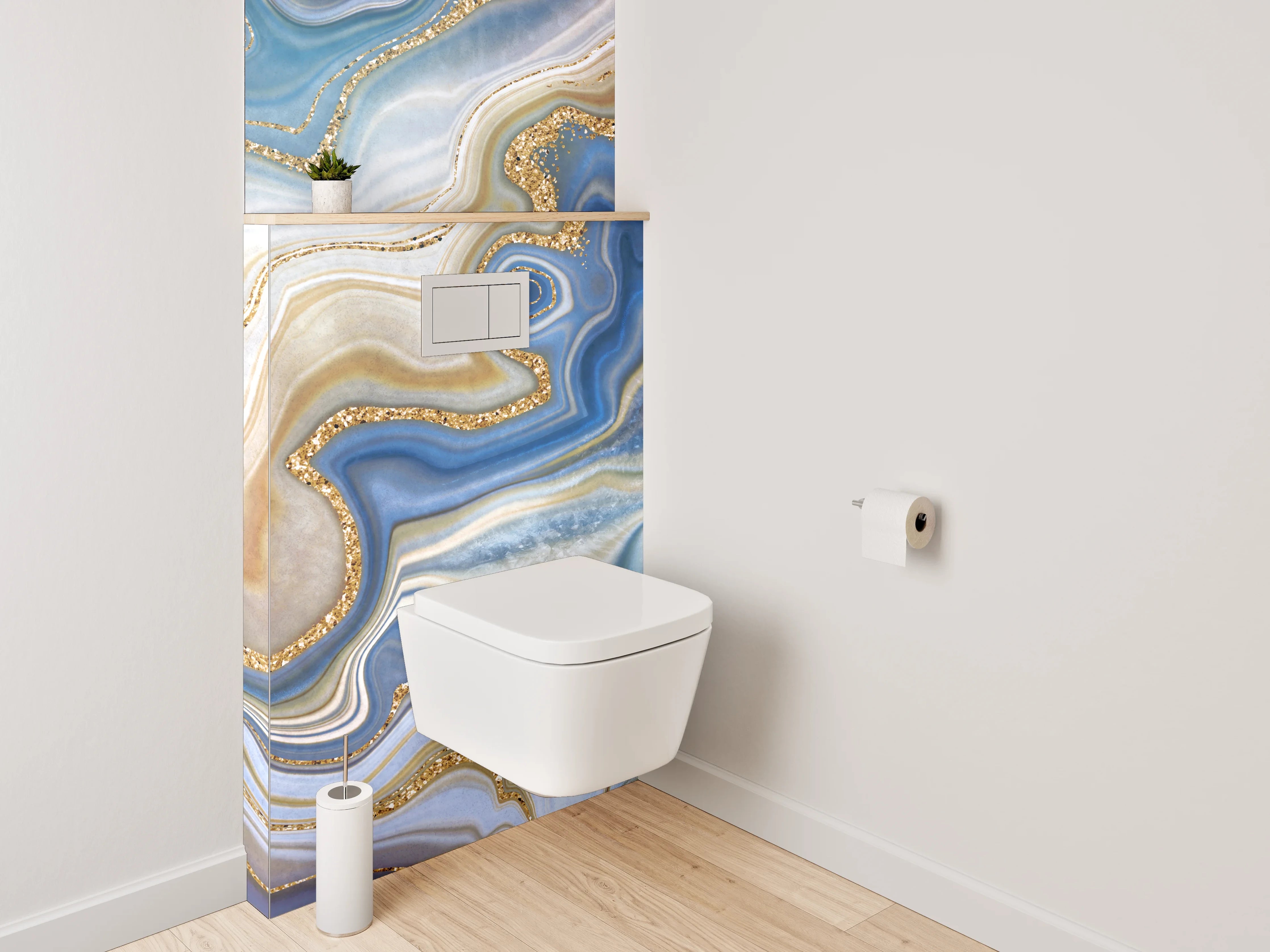 WC-Rückwand - Abstrakte Marmor-Optik mit Goldakzenten