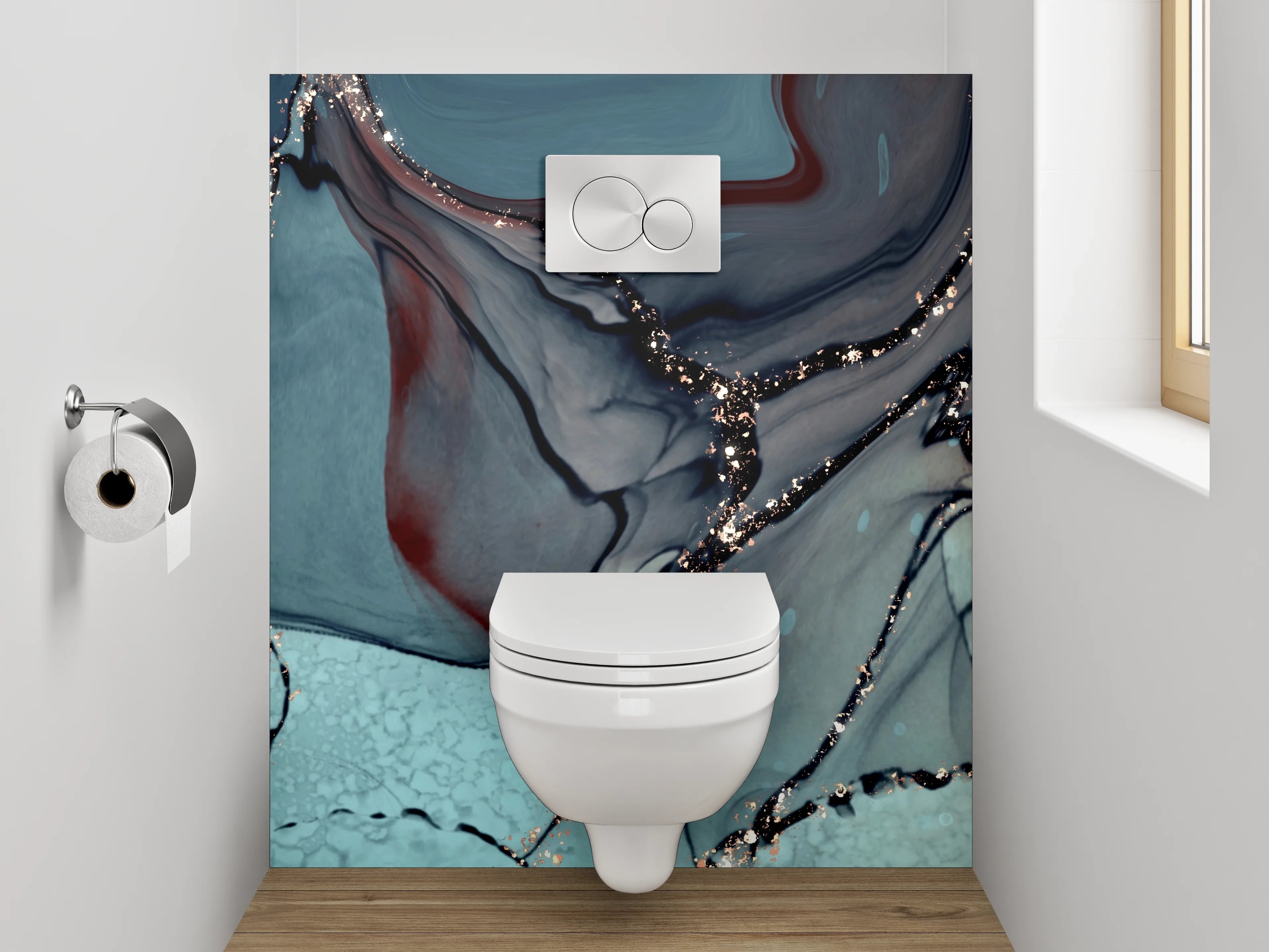 WC-Rückwand - Abstrakte Marmor-Optik mit goldenen Adern