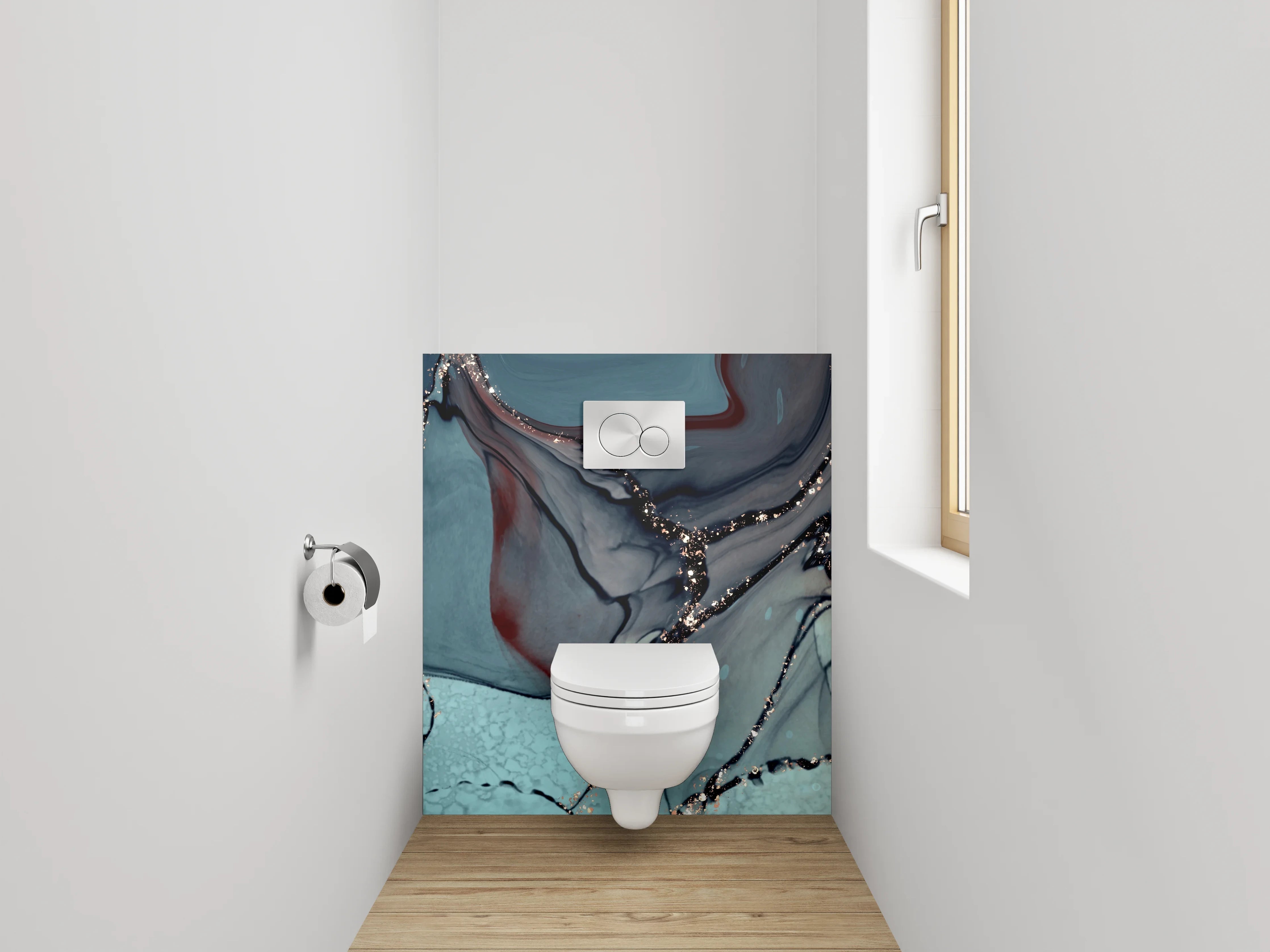 WC-Rückwand - Abstrakte Marmor-Optik mit goldenen Adern