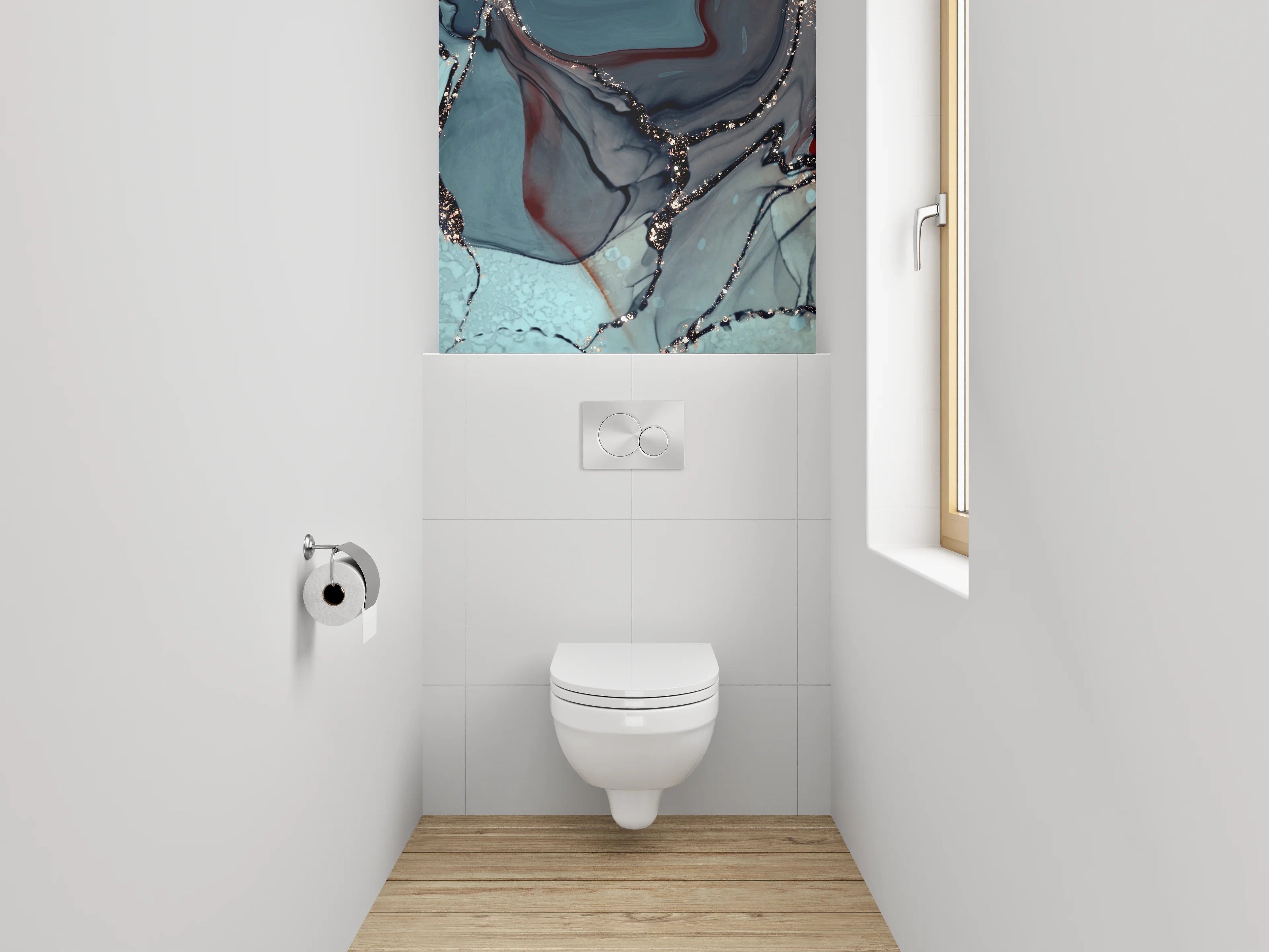 WC-Rückwand - Abstrakte Marmor-Optik mit goldenen Adern