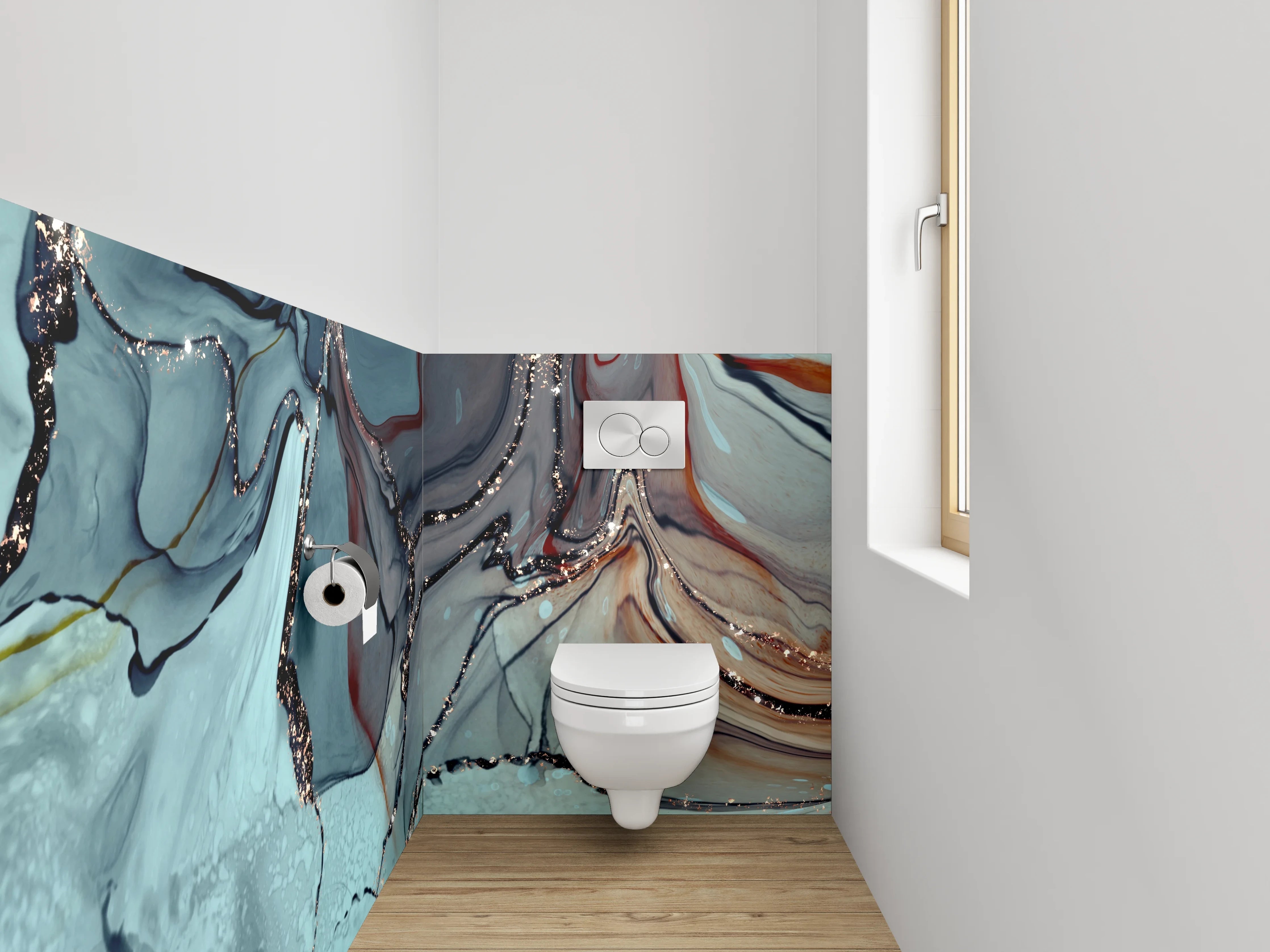 WC-Rückwand - Abstrakte Marmor-Optik mit goldenen Adern