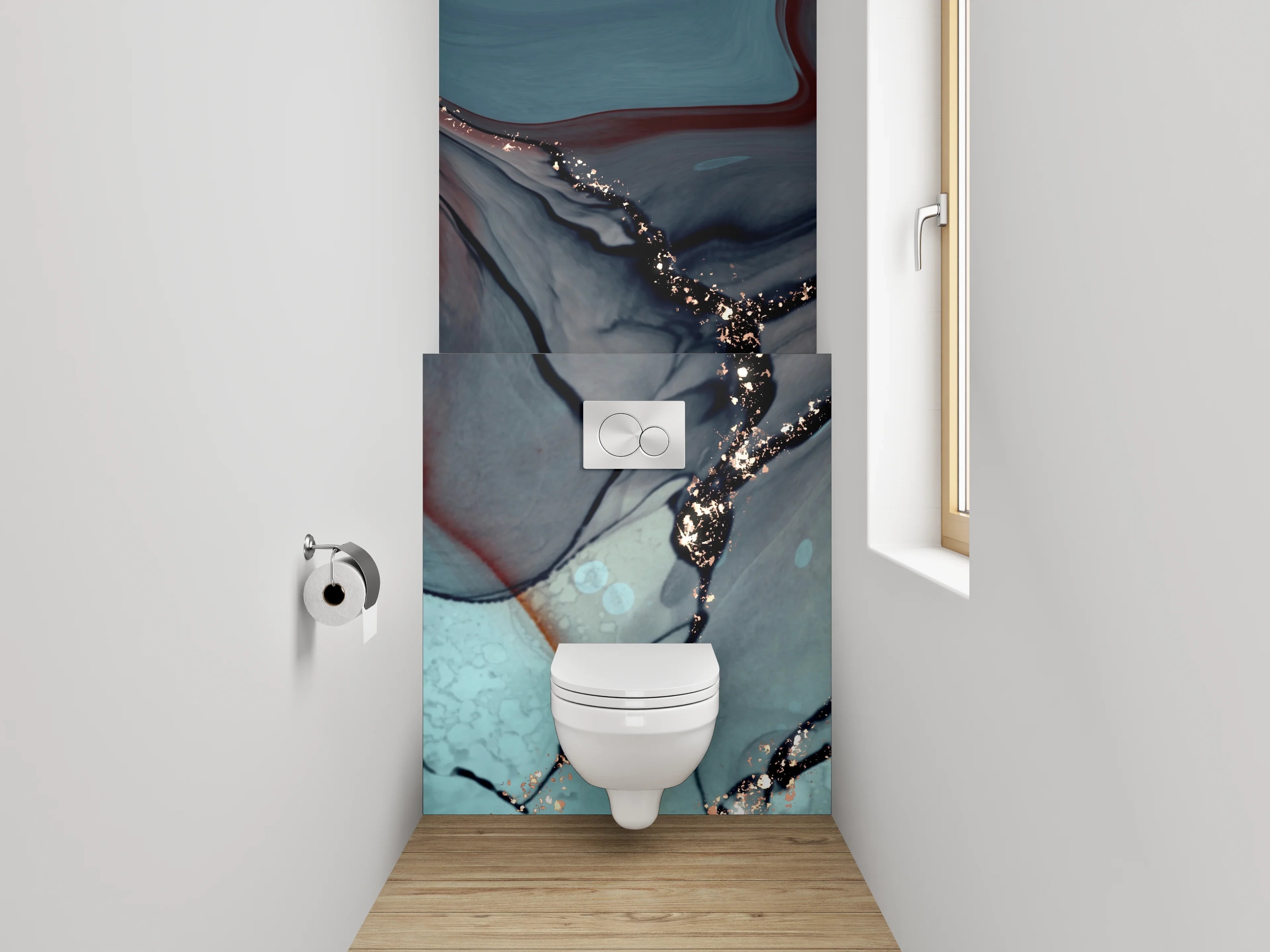 WC-Rückwand - Abstrakte Marmor-Optik mit goldenen Adern