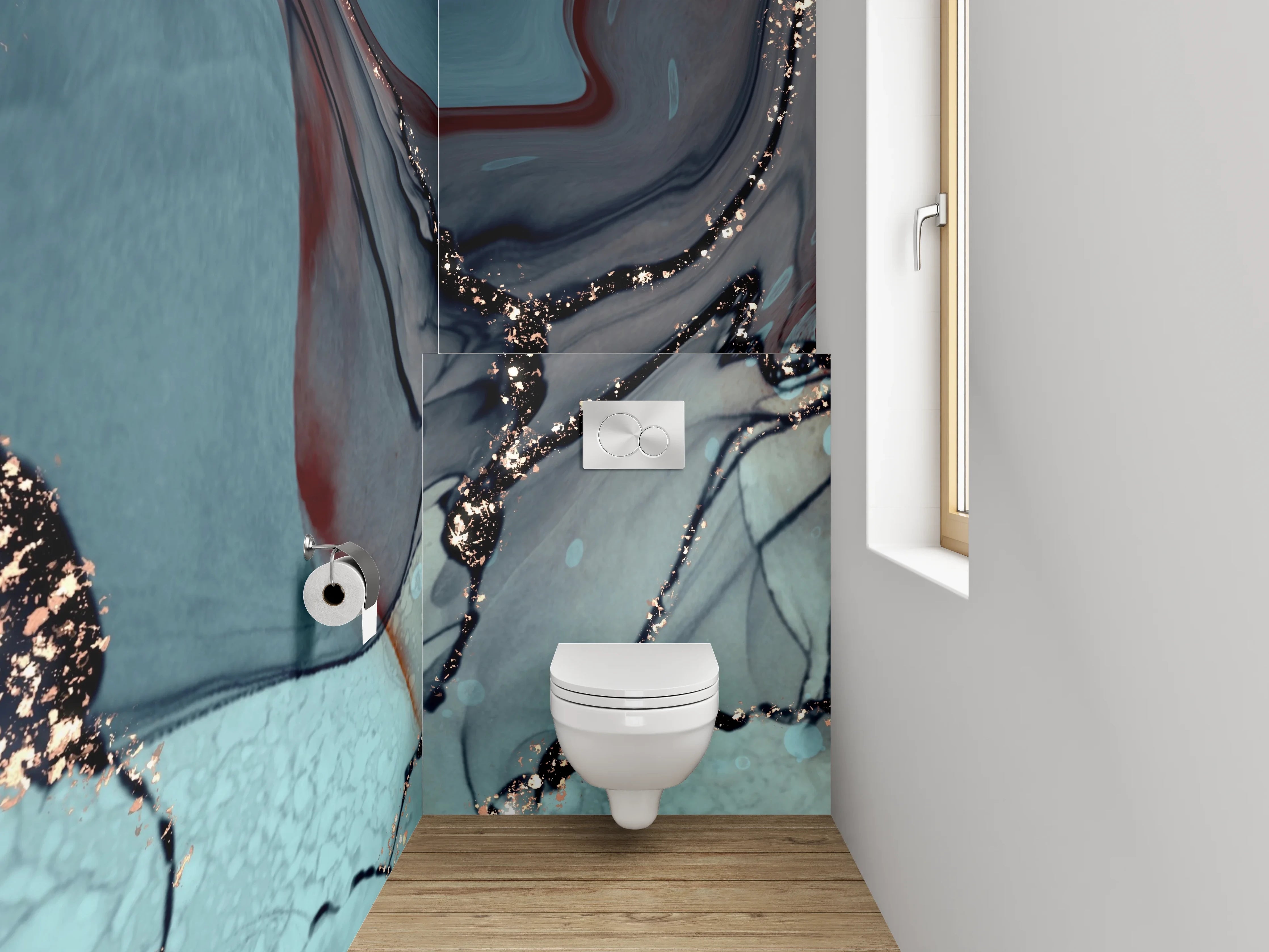 WC-Rückwand - Abstrakte Marmor-Optik mit goldenen Adern