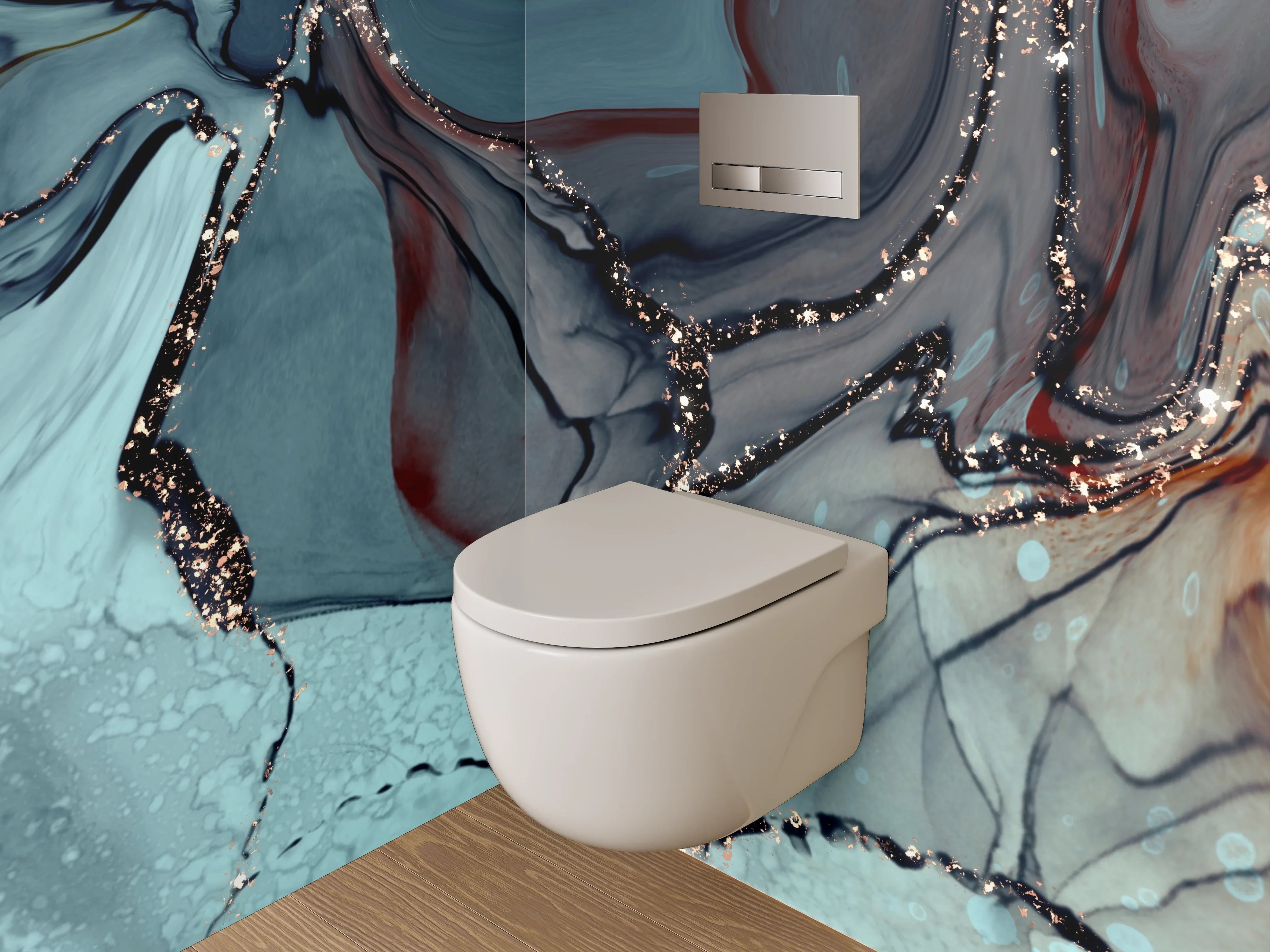 WC-Rückwand - Abstrakte Marmor-Optik mit goldenen Adern