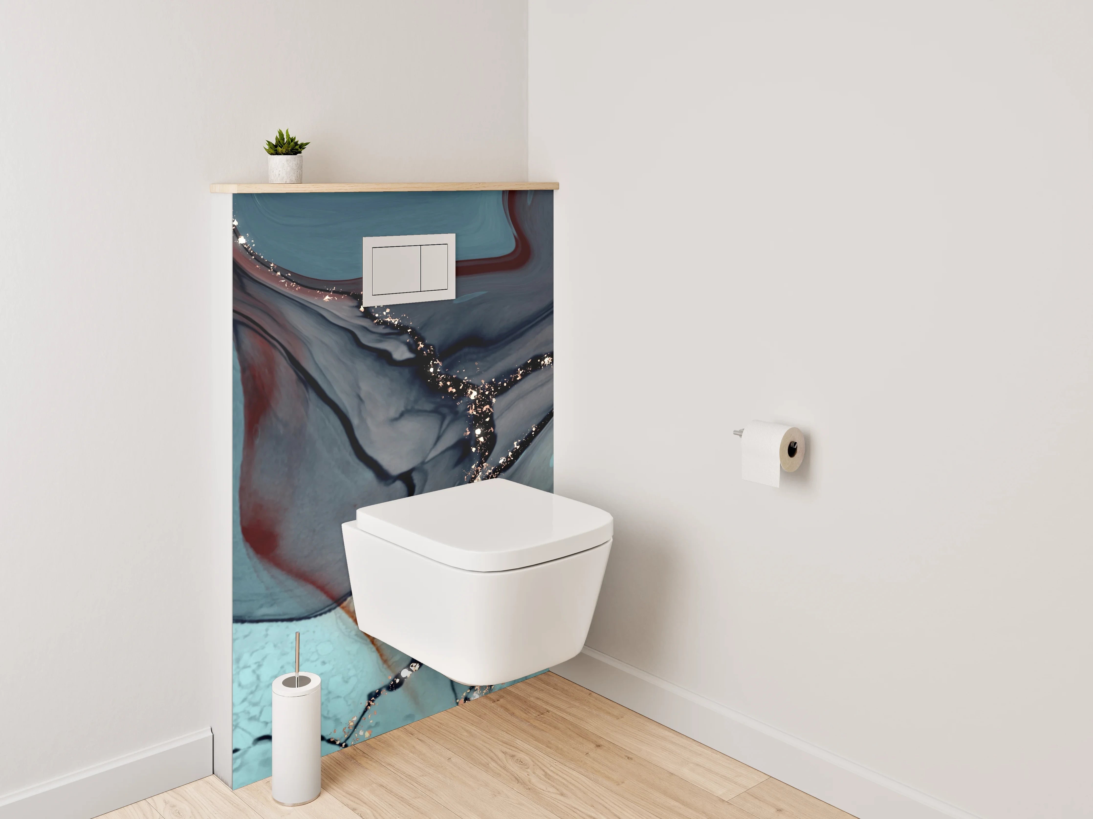 WC-Rückwand - Abstrakte Marmor-Optik mit goldenen Adern