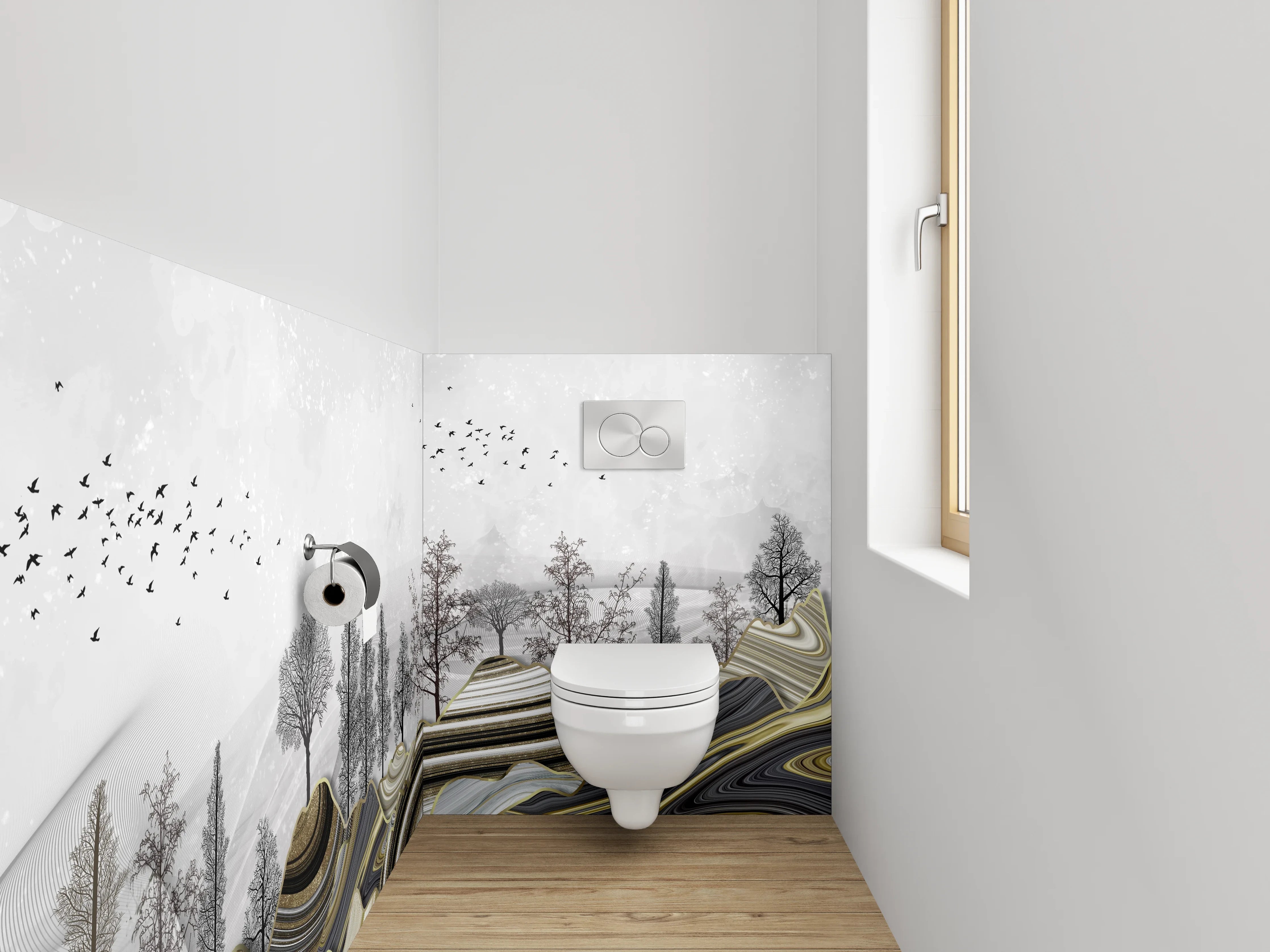 WC-Rückwand - Abstrakte Marmorkunst in Grau und Weiß