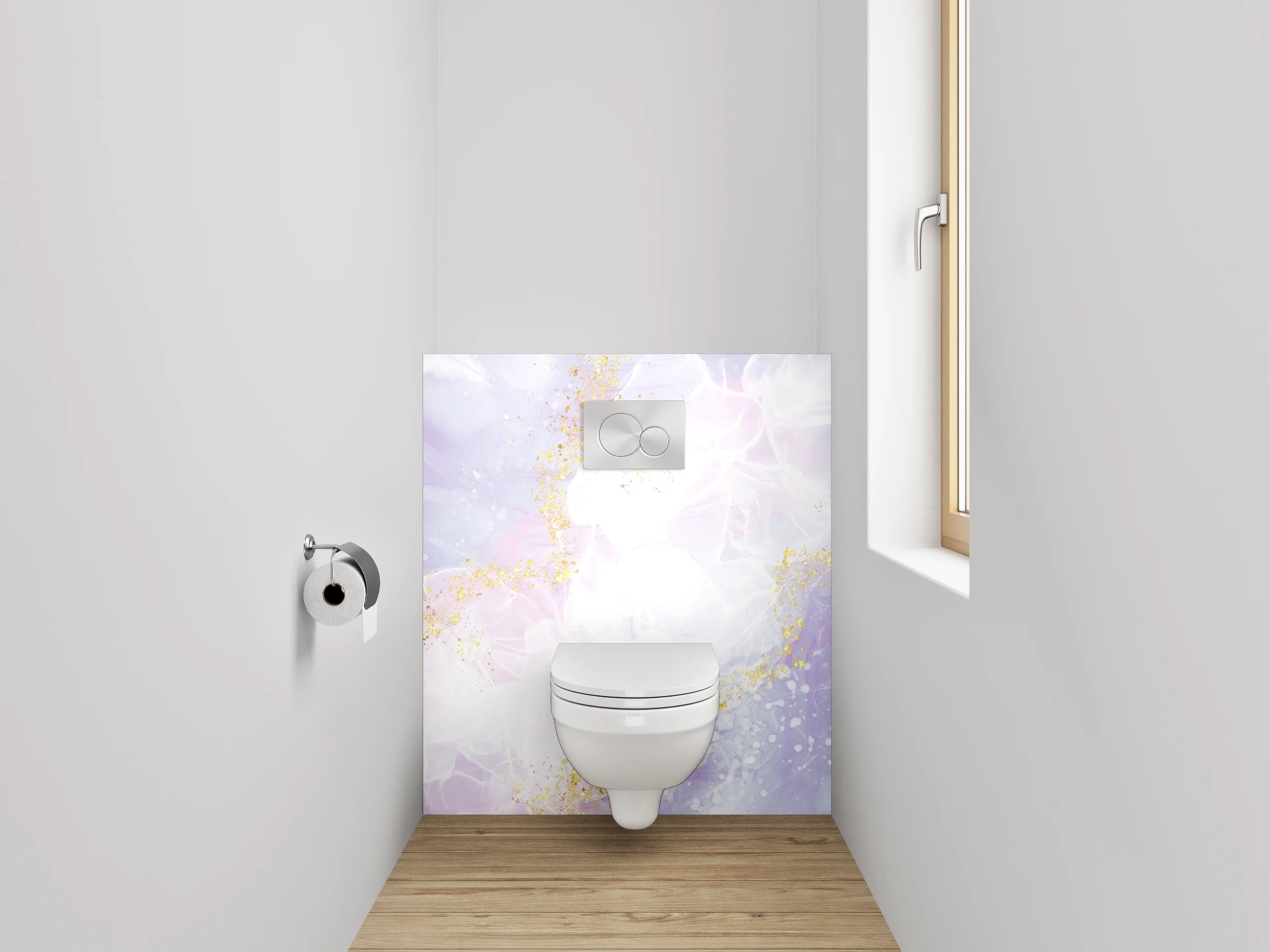 WC-Rückwand - Abstrakte Marmoroptik Goldakzente Aquarell
