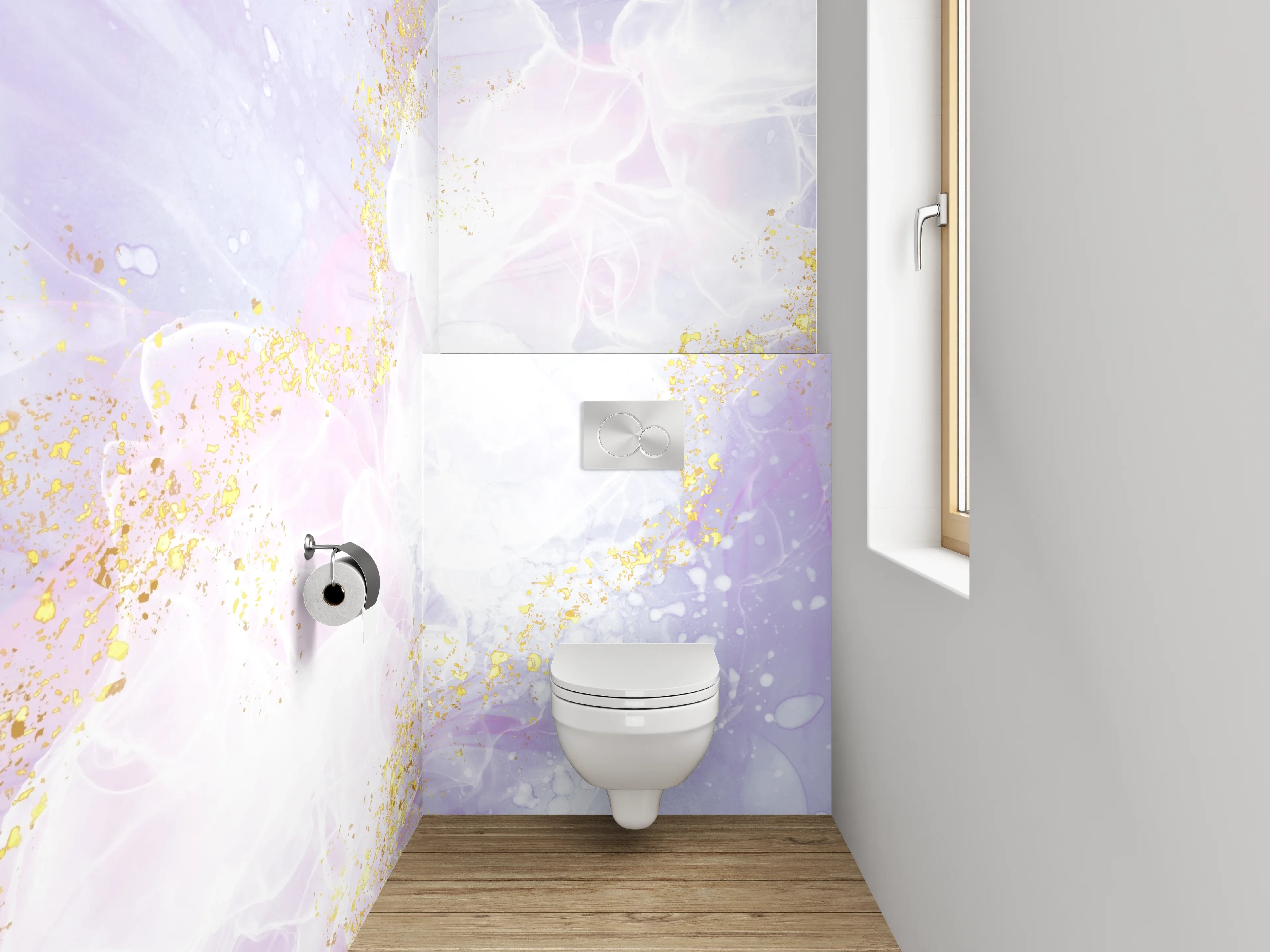 WC-Rückwand - Abstrakte Marmoroptik Goldakzente Aquarell